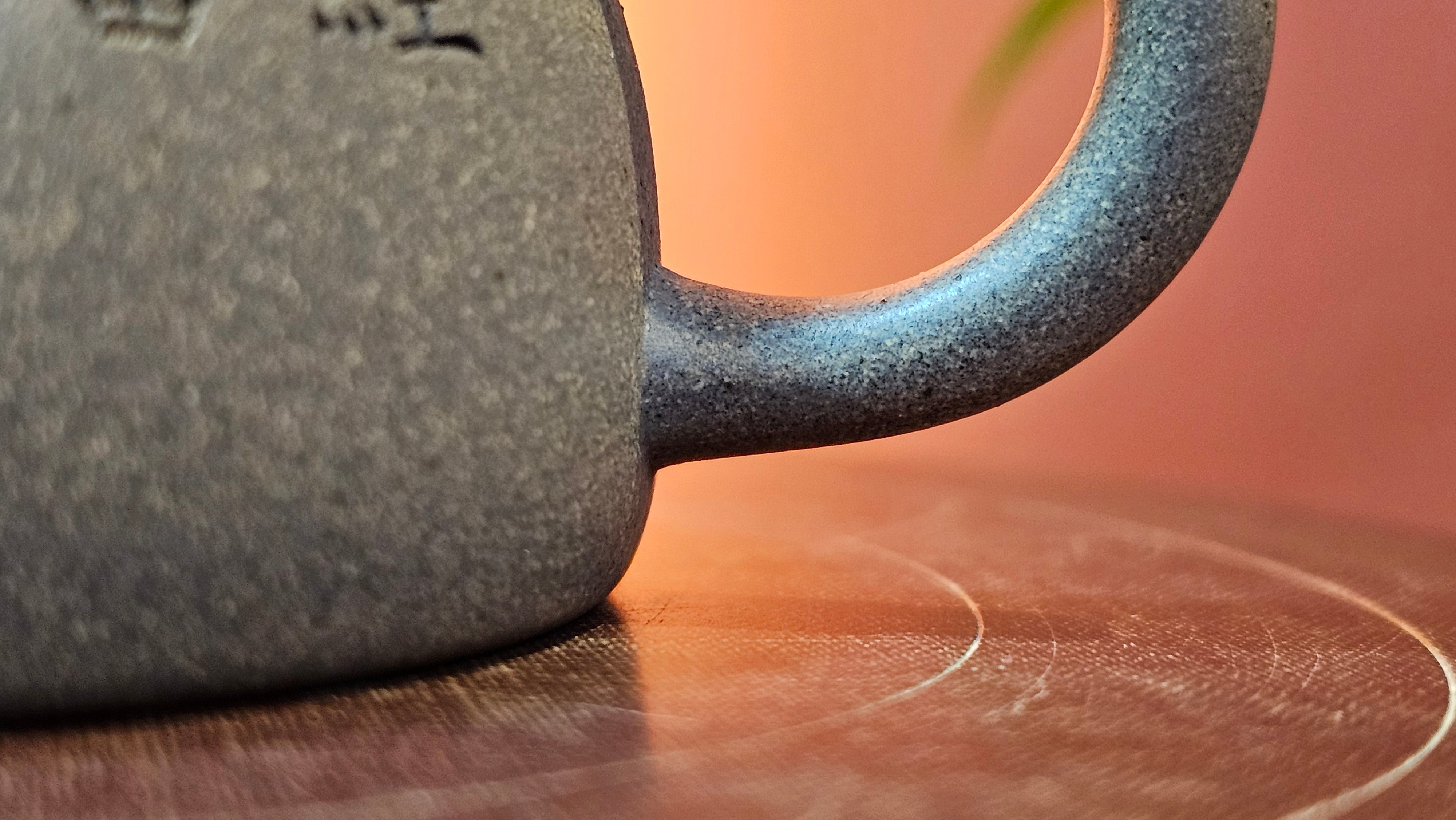 Ban Yue Hu《半月壶》~ "Half Moon Pot", 136.8ml, Qing Hui Duan 青灰段泥, by our Craftsman Zhang Huan 张欢, "Qing Gong Tu" 清供图 Engraving by Craftsman Nan Shan Lao Ren 南山老人 ~ Congratulations to Ms J.C.! 1243hrs 10th August 2025, Los Angeles, CA!