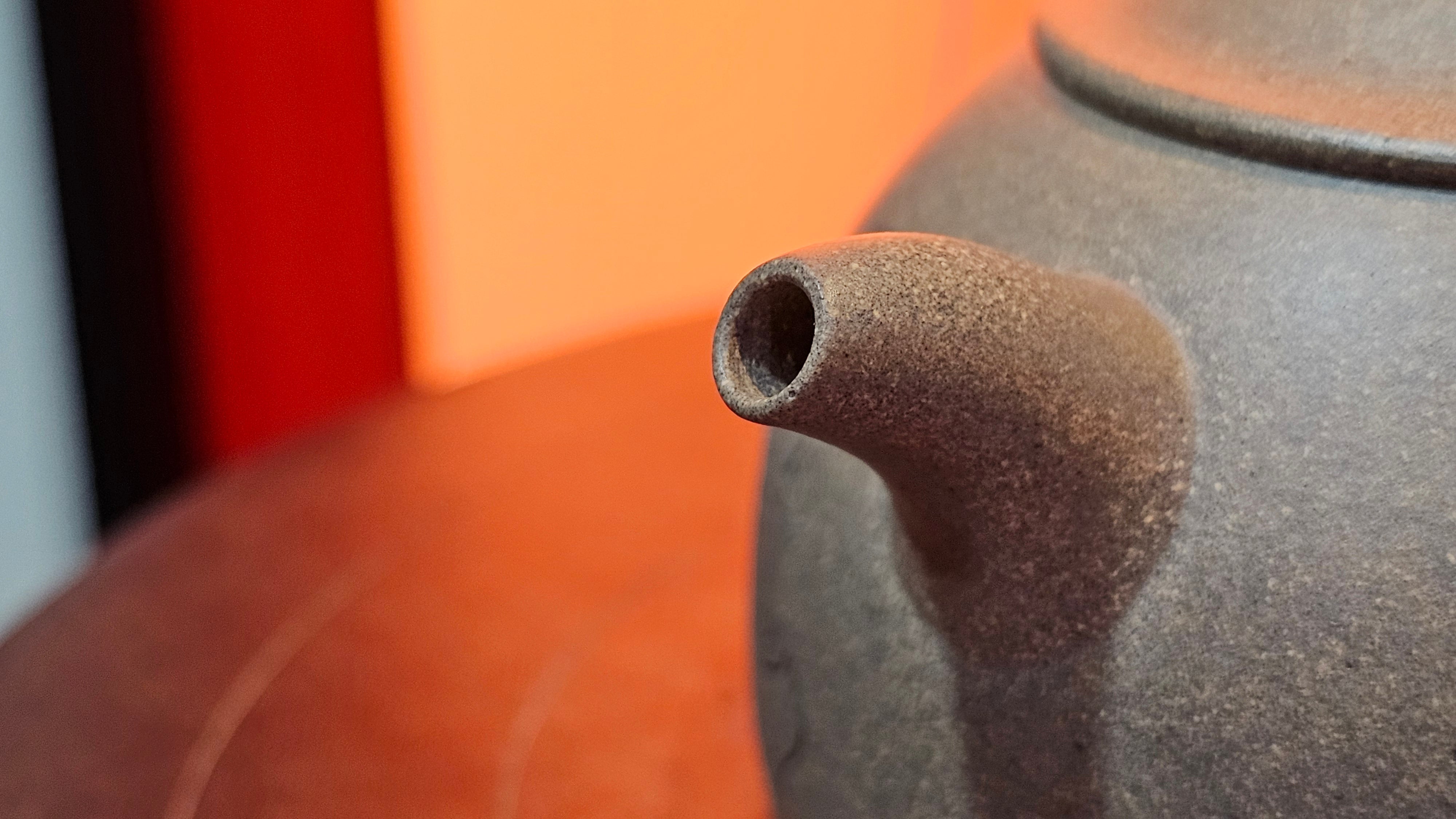 Ban Yue Hu《半月壶》~ "Half Moon Pot", 136.8ml, Qing Hui Duan 青灰段泥, by our Craftsman Zhang Huan 张欢, "Qing Gong Tu" 清供图 Engraving by Craftsman Nan Shan Lao Ren 南山老人 ~ Congratulations to Ms J.C.! 1243hrs 10th August 2025, Los Angeles, CA!