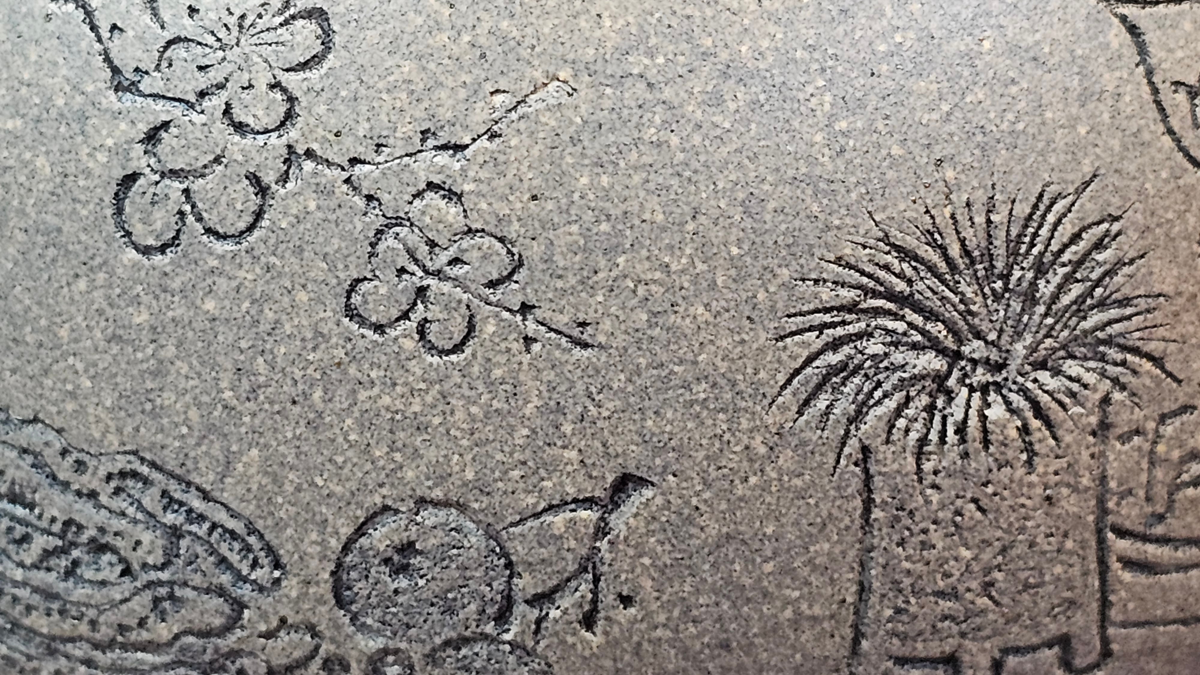 Ban Yue Hu《半月壶》~ "Half Moon Pot", 136.8ml, Qing Hui Duan 青灰段泥, by our Craftsman Zhang Huan 张欢, "Qing Gong Tu" 清供图 Engraving by Craftsman Nan Shan Lao Ren 南山老人 ~ Congratulations to Ms J.C.! 1243hrs 10th August 2025, Los Angeles, CA!