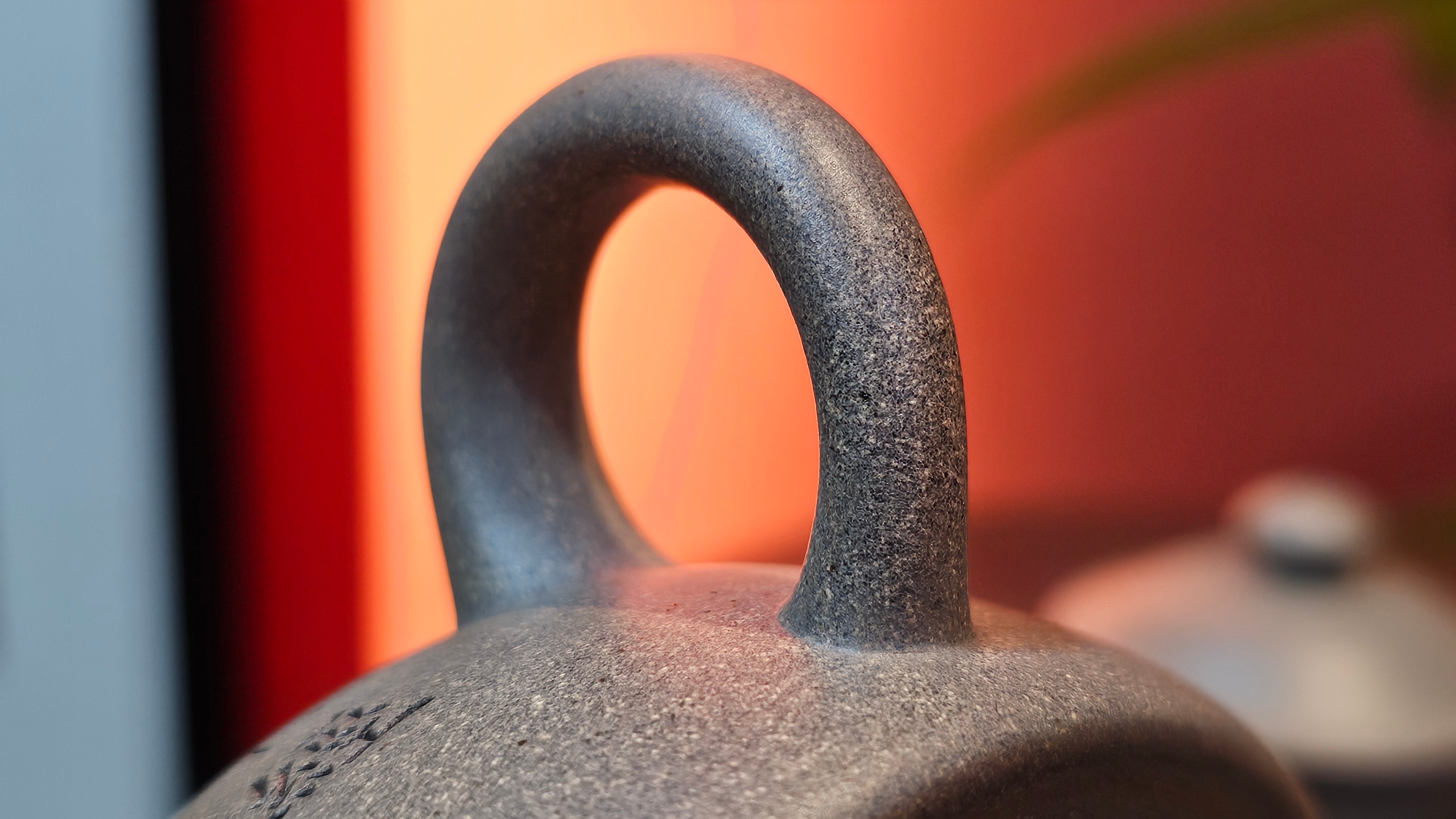 Ban Yue Hu《半月壶》~ "Half Moon Pot", 136.8ml, Qing Hui Duan 青灰段泥, by our Craftsman Zhang Huan 张欢, "Qing Gong Tu" 清供图 Engraving by Craftsman Nan Shan Lao Ren 南山老人 ~ Congratulations to Ms J.C.! 1243hrs 10th August 2025, Los Angeles, CA!