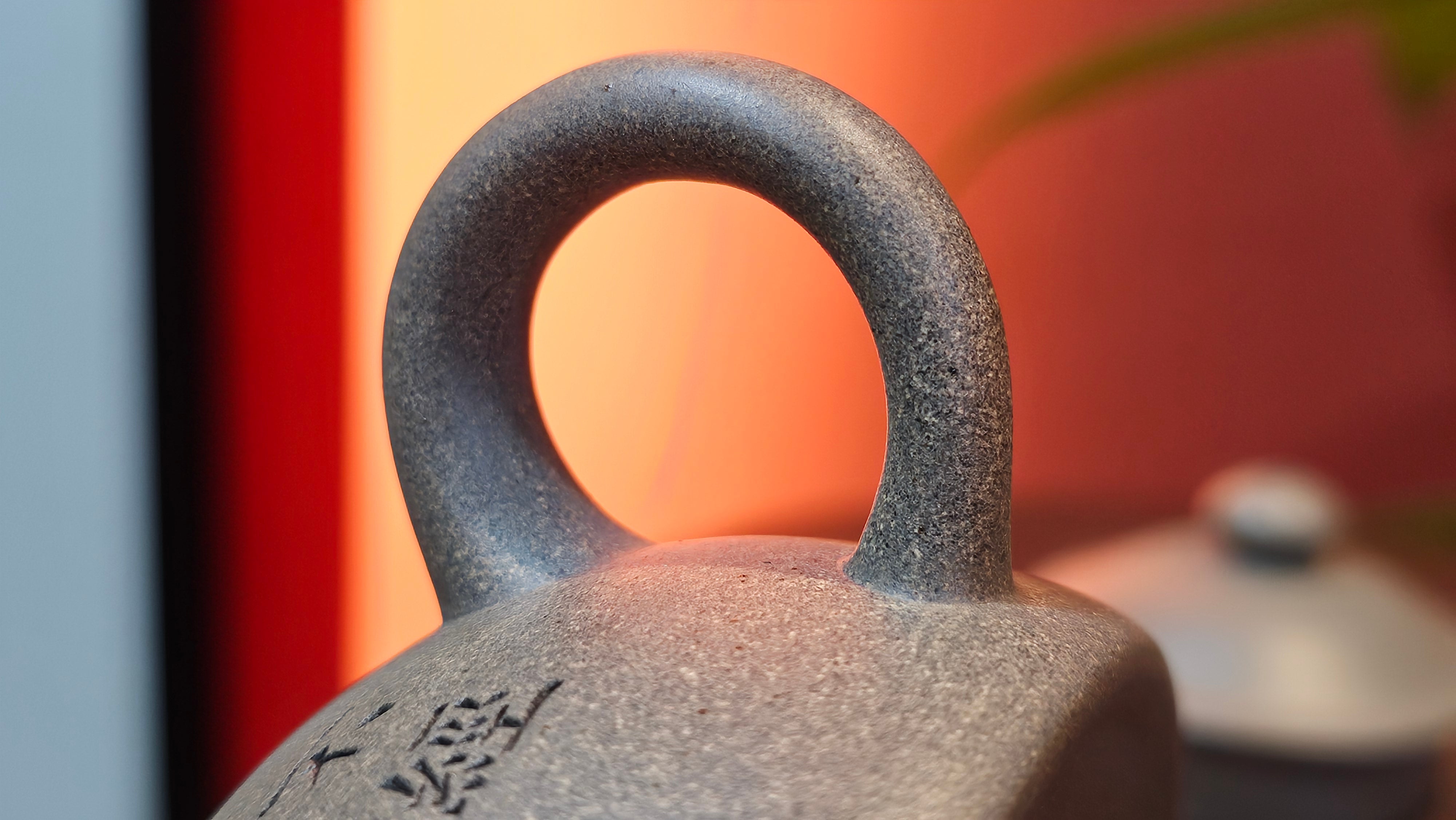 Ban Yue Hu《半月壶》~ "Half Moon Pot", 136.8ml, Qing Hui Duan 青灰段泥, by our Craftsman Zhang Huan 张欢, "Qing Gong Tu" 清供图 Engraving by Craftsman Nan Shan Lao Ren 南山老人 ~ Congratulations to Ms J.C.! 1243hrs 10th August 2025, Los Angeles, CA!