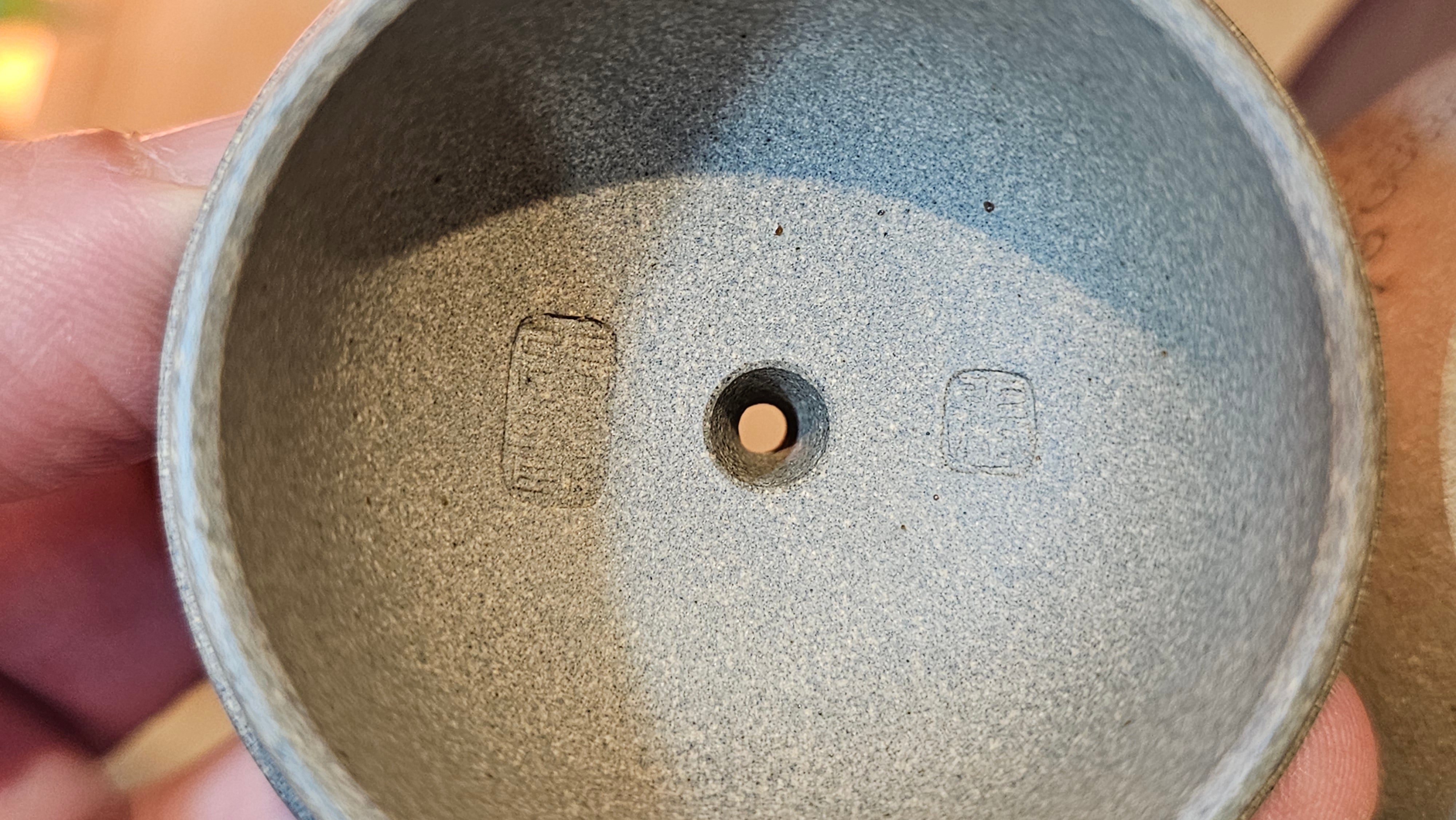 Ban Yue Hu《半月壶》~ "Half Moon Pot", 136.8ml, Qing Hui Duan 青灰段泥, by our Craftsman Zhang Huan 张欢, "Qing Gong Tu" 清供图 Engraving by Craftsman Nan Shan Lao Ren 南山老人 ~ Congratulations to Ms J.C.! 1243hrs 10th August 2025, Los Angeles, CA!