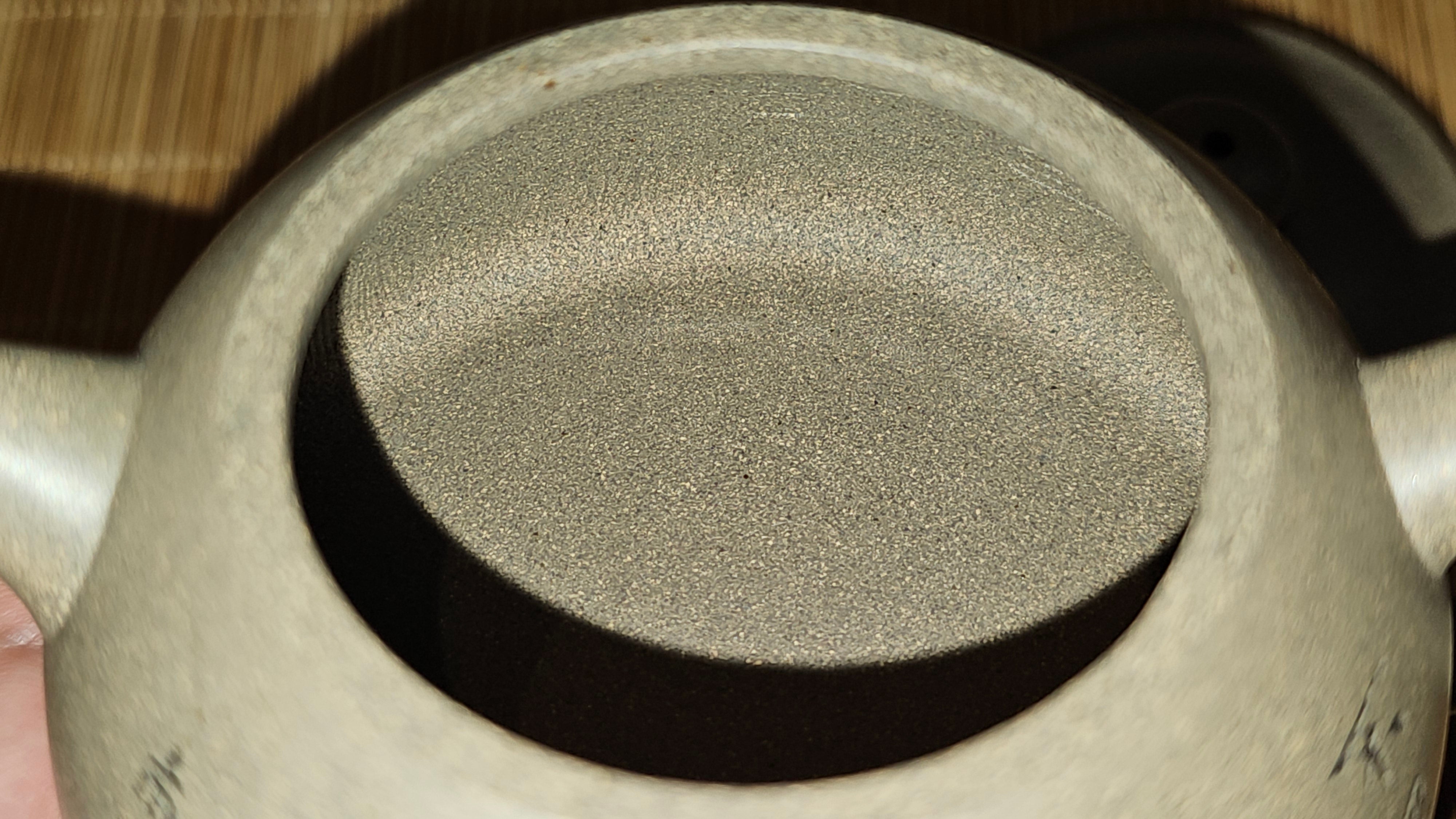 Ban Yue Hu《半月壶》~ "Half Moon Pot", 136.8ml, Qing Hui Duan 青灰段泥, by our Craftsman Zhang Huan 张欢, "Qing Gong Tu" 清供图 Engraving by Craftsman Nan Shan Lao Ren 南山老人 ~ Congratulations to Ms J.C.! 1243hrs 10th August 2025, Los Angeles, CA!