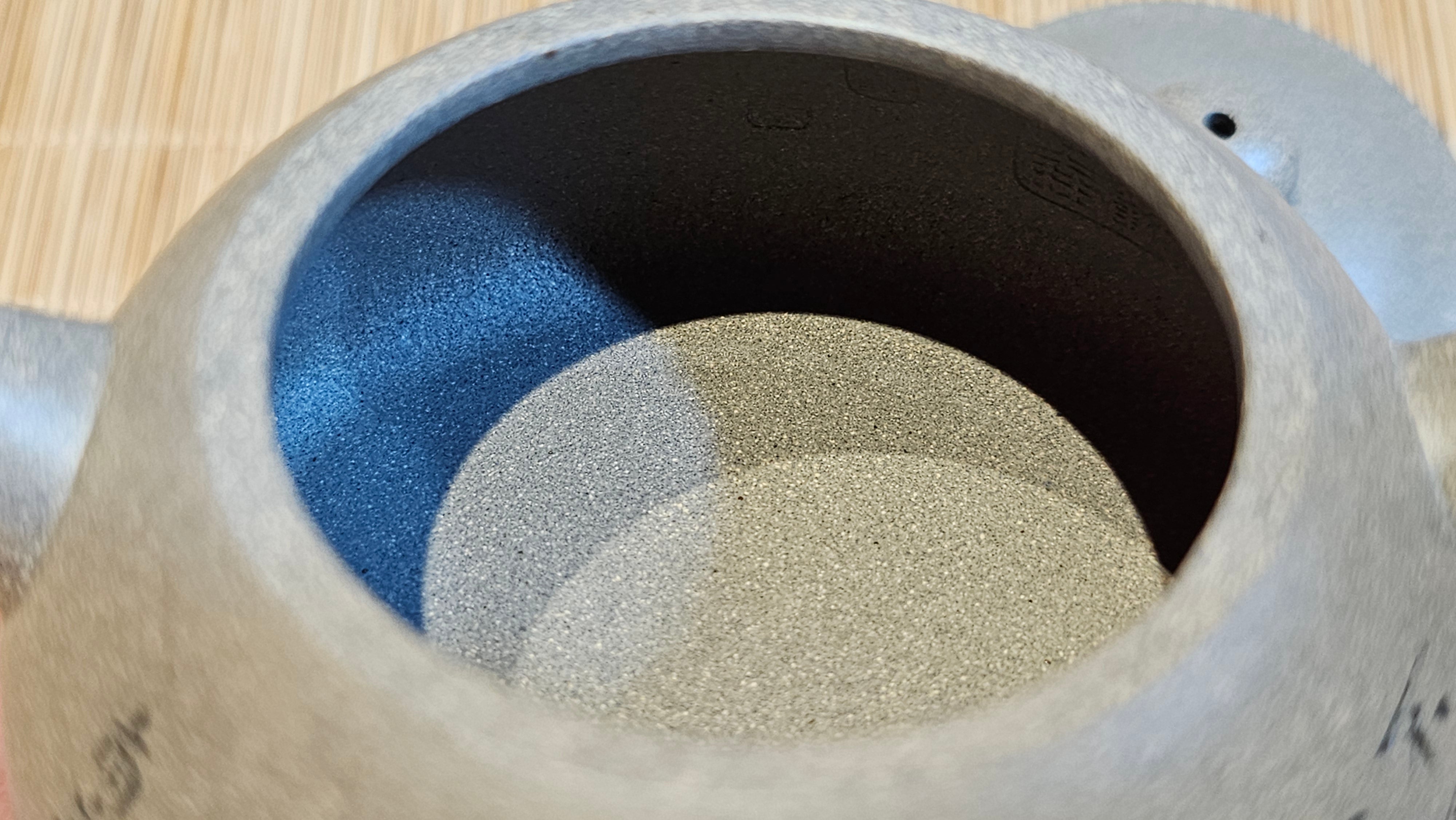 Ban Yue Hu《半月壶》~ "Half Moon Pot", 136.8ml, Qing Hui Duan 青灰段泥, by our Craftsman Zhang Huan 张欢, "Qing Gong Tu" 清供图 Engraving by Craftsman Nan Shan Lao Ren 南山老人 ~ Congratulations to Ms J.C.! 1243hrs 10th August 2025, Los Angeles, CA!