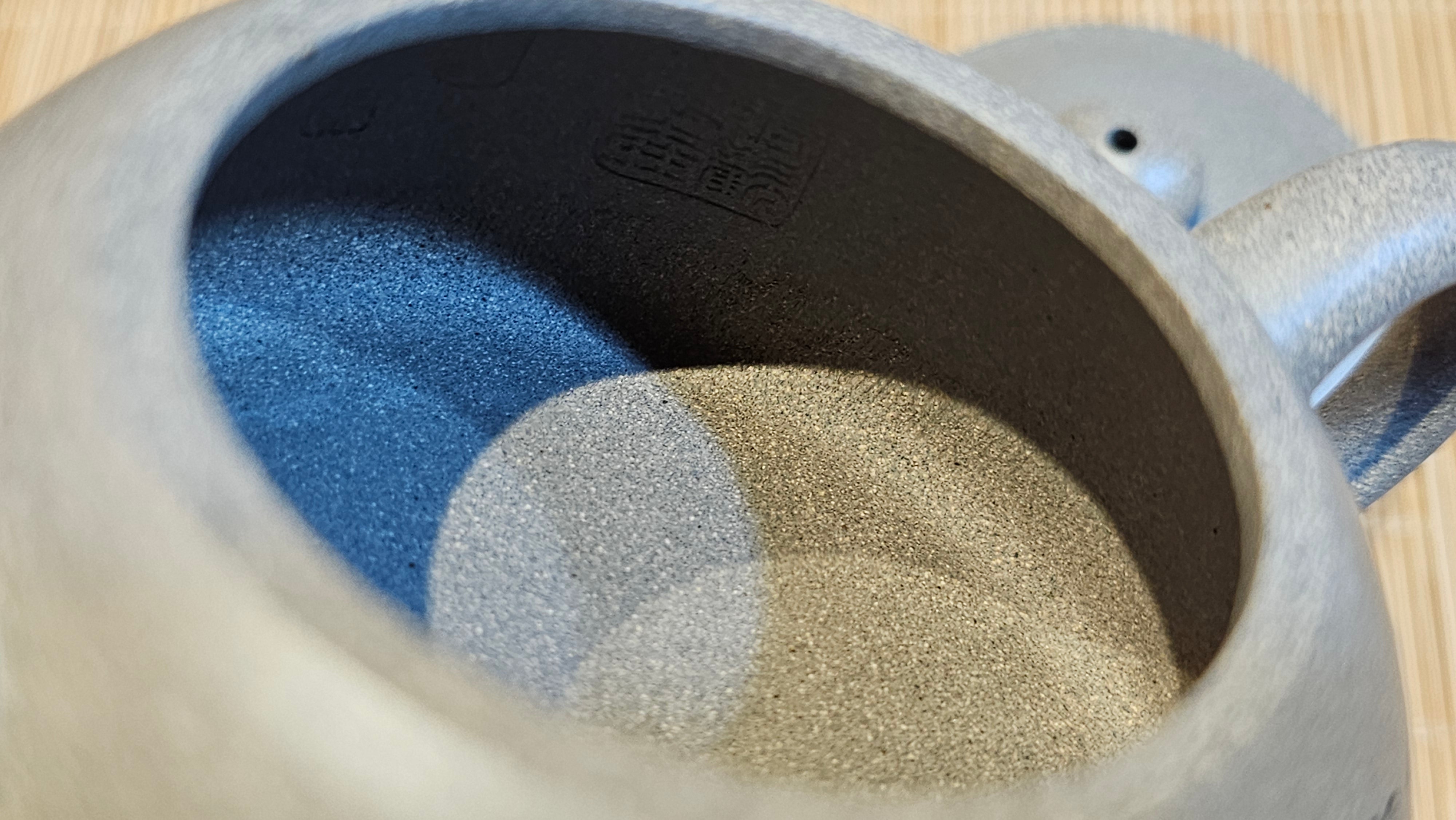 Ban Yue Hu《半月壶》~ "Half Moon Pot", 136.8ml, Qing Hui Duan 青灰段泥, by our Craftsman Zhang Huan 张欢, "Qing Gong Tu" 清供图 Engraving by Craftsman Nan Shan Lao Ren 南山老人 ~ Congratulations to Ms J.C.! 1243hrs 10th August 2025, Los Angeles, CA!