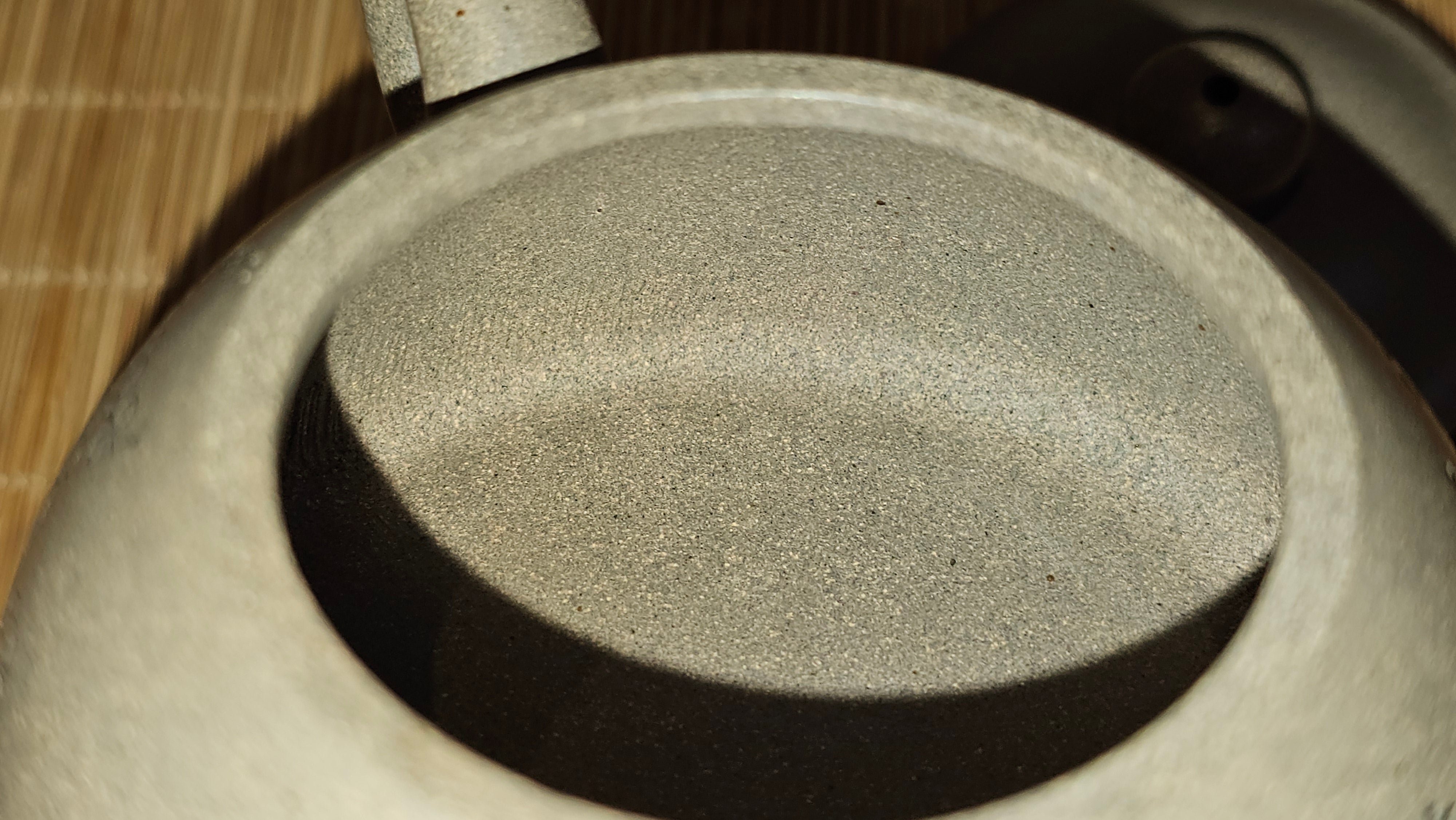 Ban Yue Hu《半月壶》~ "Half Moon Pot", 136.8ml, Qing Hui Duan 青灰段泥, by our Craftsman Zhang Huan 张欢, "Qing Gong Tu" 清供图 Engraving by Craftsman Nan Shan Lao Ren 南山老人 ~ Congratulations to Ms J.C.! 1243hrs 10th August 2025, Los Angeles, CA!