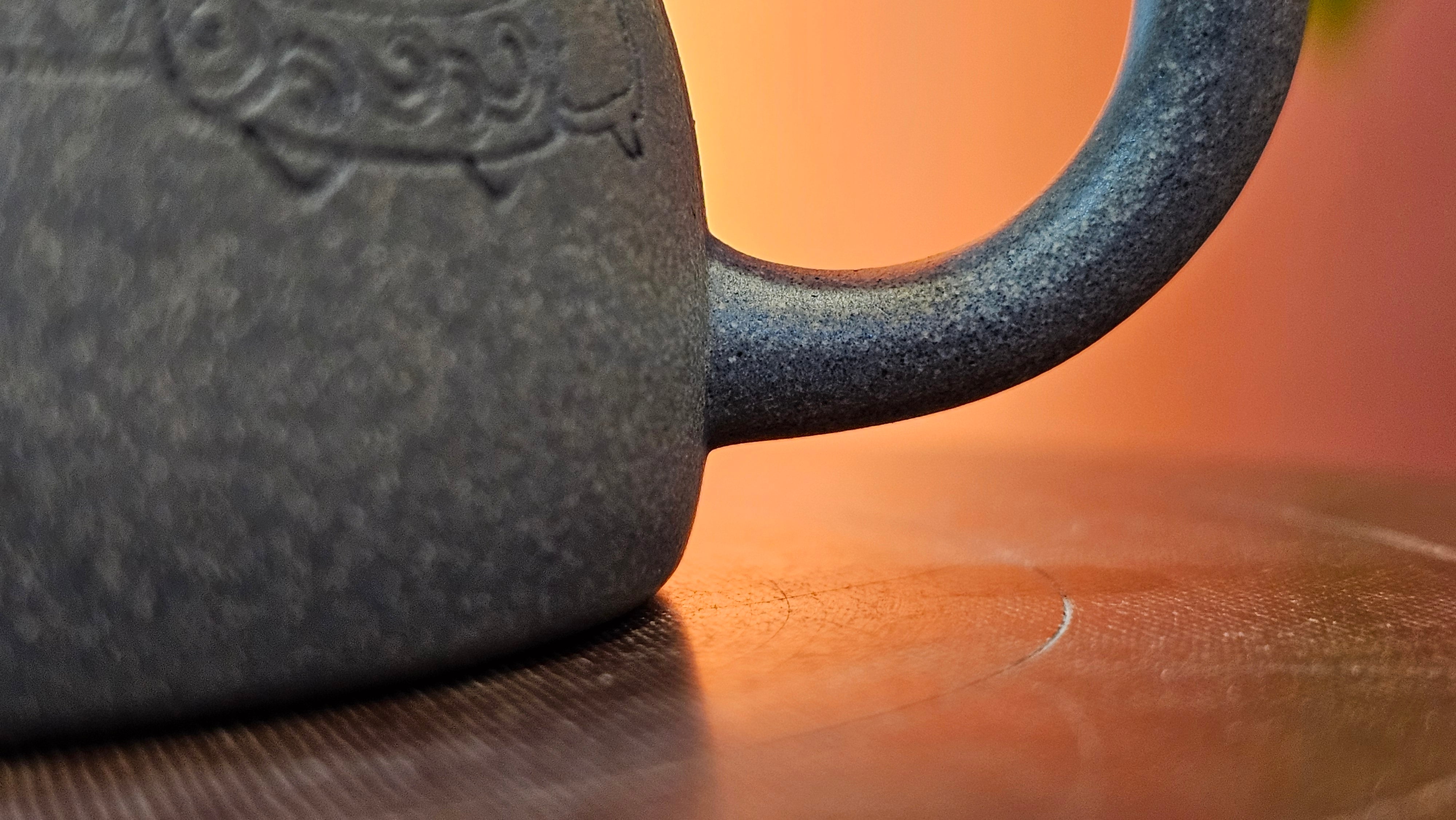 Ban Yue Hu《半月壶》~ "Half Moon Pot", 133.7ml, Qing Hui Duan 青灰段泥, by our Craftsman Zhang Huan 张欢, "Qing Gong Tu" 清供图 Engraving by Craftsman Nan Shan Lao Ren 南山老人 ~!Congratulations to Mr J.S.! 1114hrs 15th August 2025, Chicago, IL!