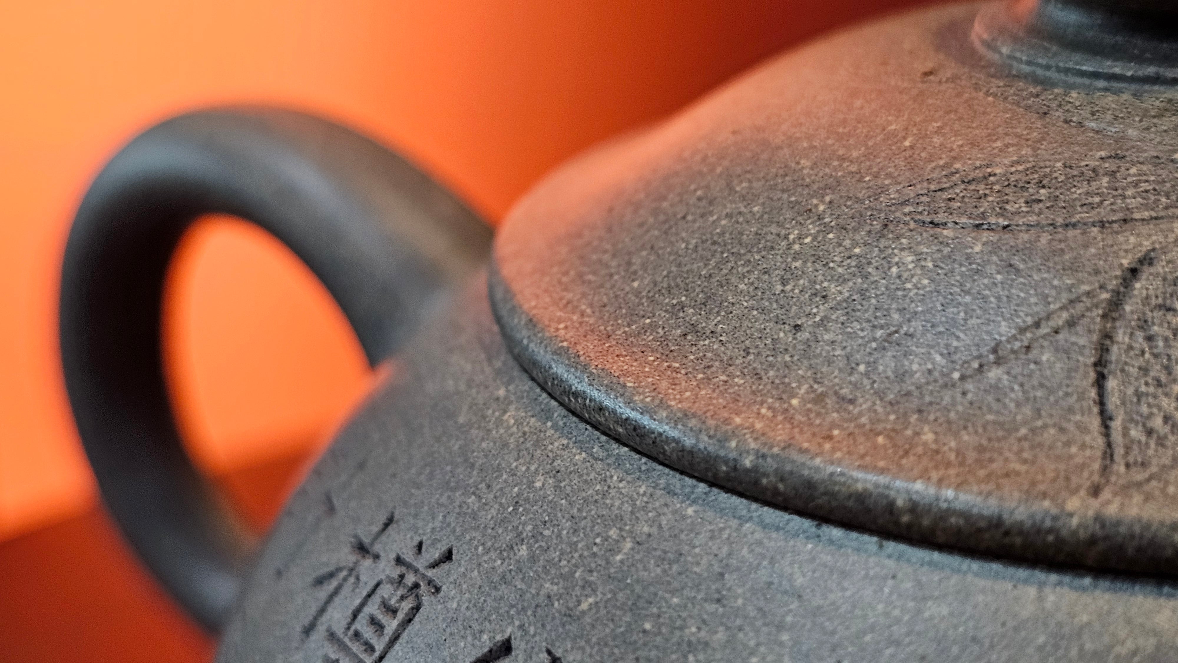 Ban Yue Hu《半月壶》~ "Half Moon Pot", 133.7ml, Qing Hui Duan 青灰段泥, by our Craftsman Zhang Huan 张欢, "Qing Gong Tu" 清供图 Engraving by Craftsman Nan Shan Lao Ren 南山老人 ~!Congratulations to Mr J.S.! 1114hrs 15th August 2025, Chicago, IL!