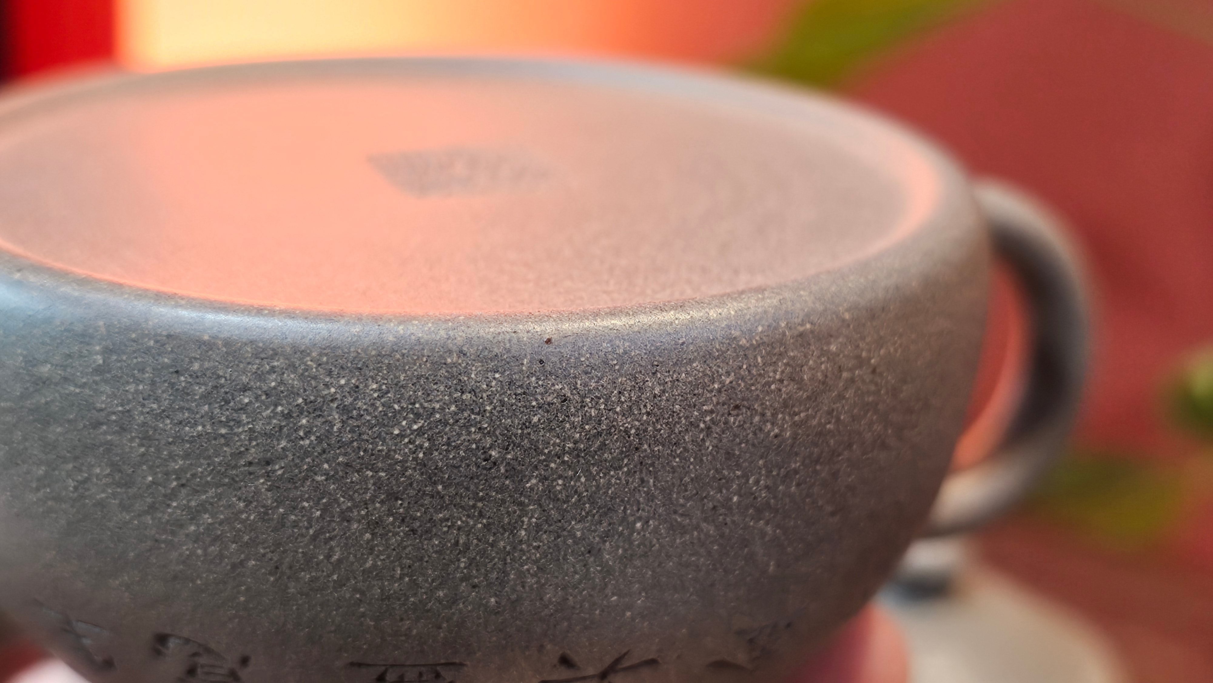 Ban Yue Hu《半月壶》~ "Half Moon Pot", 133.7ml, Qing Hui Duan 青灰段泥, by our Craftsman Zhang Huan 张欢, "Qing Gong Tu" 清供图 Engraving by Craftsman Nan Shan Lao Ren 南山老人 ~!Congratulations to Mr J.S.! 1114hrs 15th August 2025, Chicago, IL!