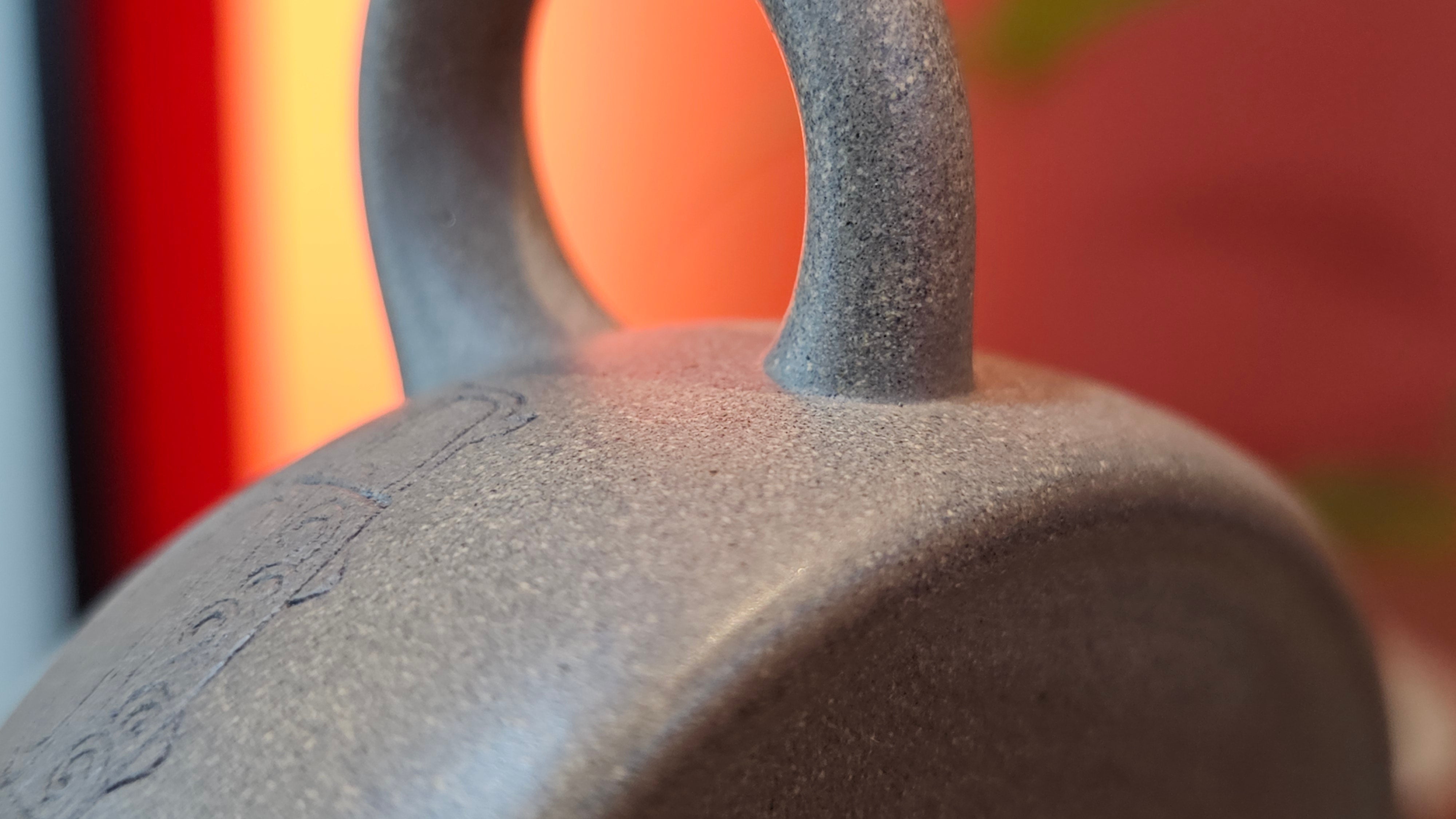 Ban Yue Hu《半月壶》~ "Half Moon Pot", 133.7ml, Qing Hui Duan 青灰段泥, by our Craftsman Zhang Huan 张欢, "Qing Gong Tu" 清供图 Engraving by Craftsman Nan Shan Lao Ren 南山老人 ~!Congratulations to Mr J.S.! 1114hrs 15th August 2025, Chicago, IL!