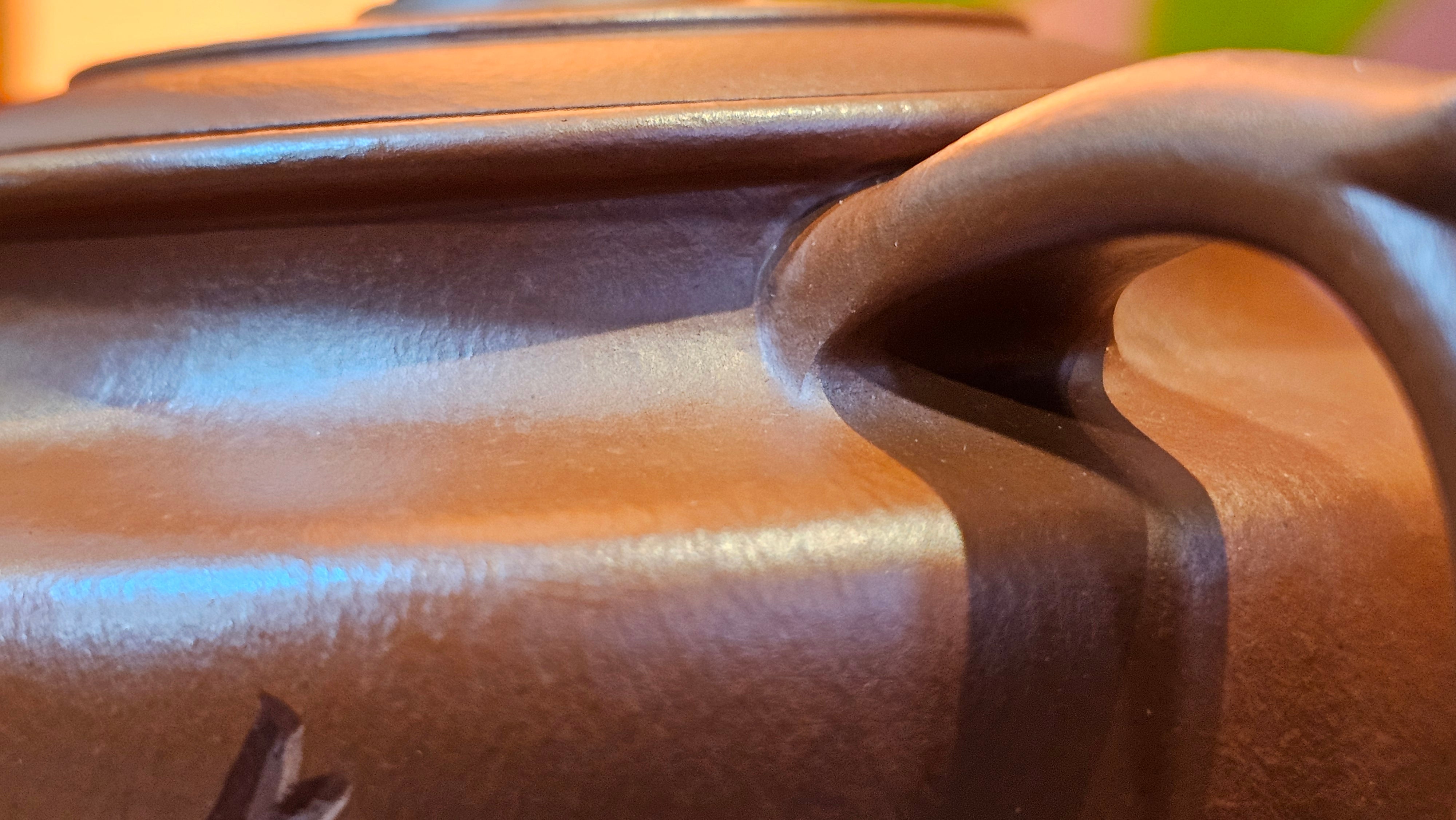 Hua Ting 华庭, 203.8ml (complex, large: 14cm long, 10cm wide), Xiao Mei Yao Zhu Ni 小煤窑朱泥,  by Craftsman Chen Yue Fei 陈跃飞, Engraving by Craftsman Yi De Shu 一德书 ~ Congratulations to Mr T.M.! 1229hrs 11th Sept 2025, Casper, WY!