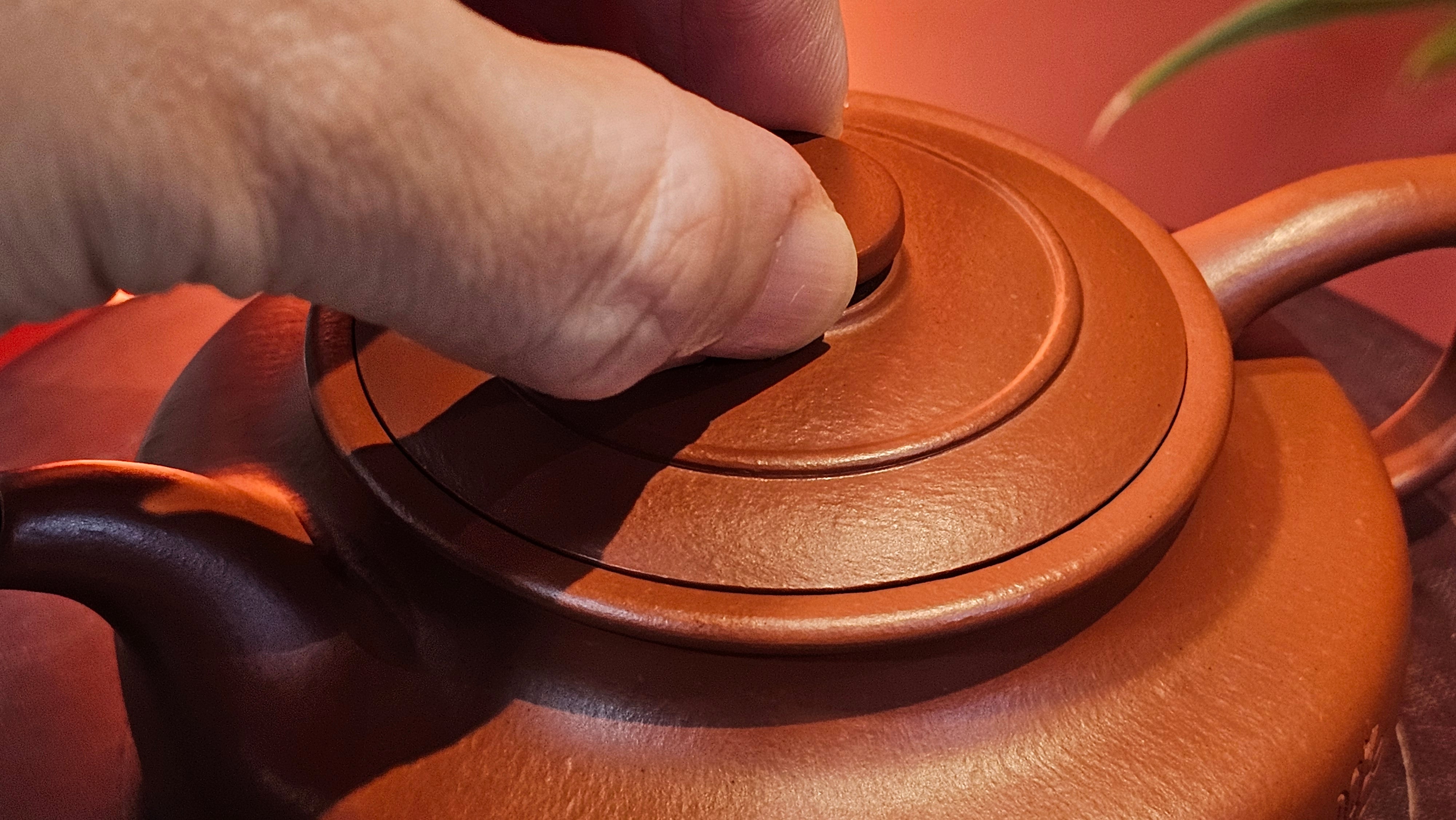 Hua Ting 华庭, 203.8ml (complex, large: 14cm long, 10cm wide), Xiao Mei Yao Zhu Ni 小煤窑朱泥,  by Craftsman Chen Yue Fei 陈跃飞, Engraving by Craftsman Yi De Shu 一德书 ~ Congratulations to Mr T.M.! 1229hrs 11th Sept 2025, Casper, WY!