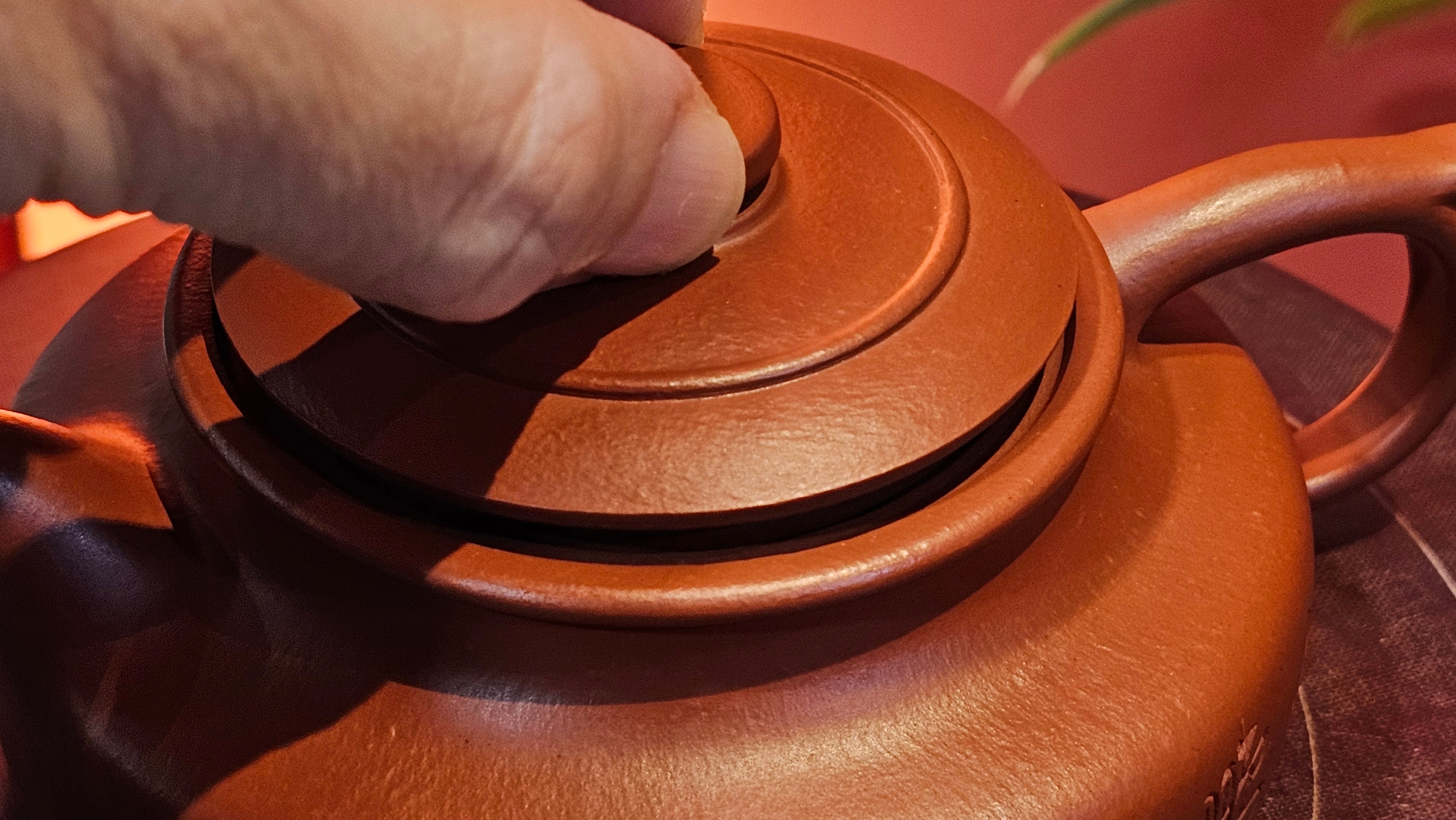 Hua Ting 华庭, 203.8ml (complex, large: 14cm long, 10cm wide), Xiao Mei Yao Zhu Ni 小煤窑朱泥,  by Craftsman Chen Yue Fei 陈跃飞, Engraving by Craftsman Yi De Shu 一德书 ~ Congratulations to Mr T.M.! 1229hrs 11th Sept 2025, Casper, WY!