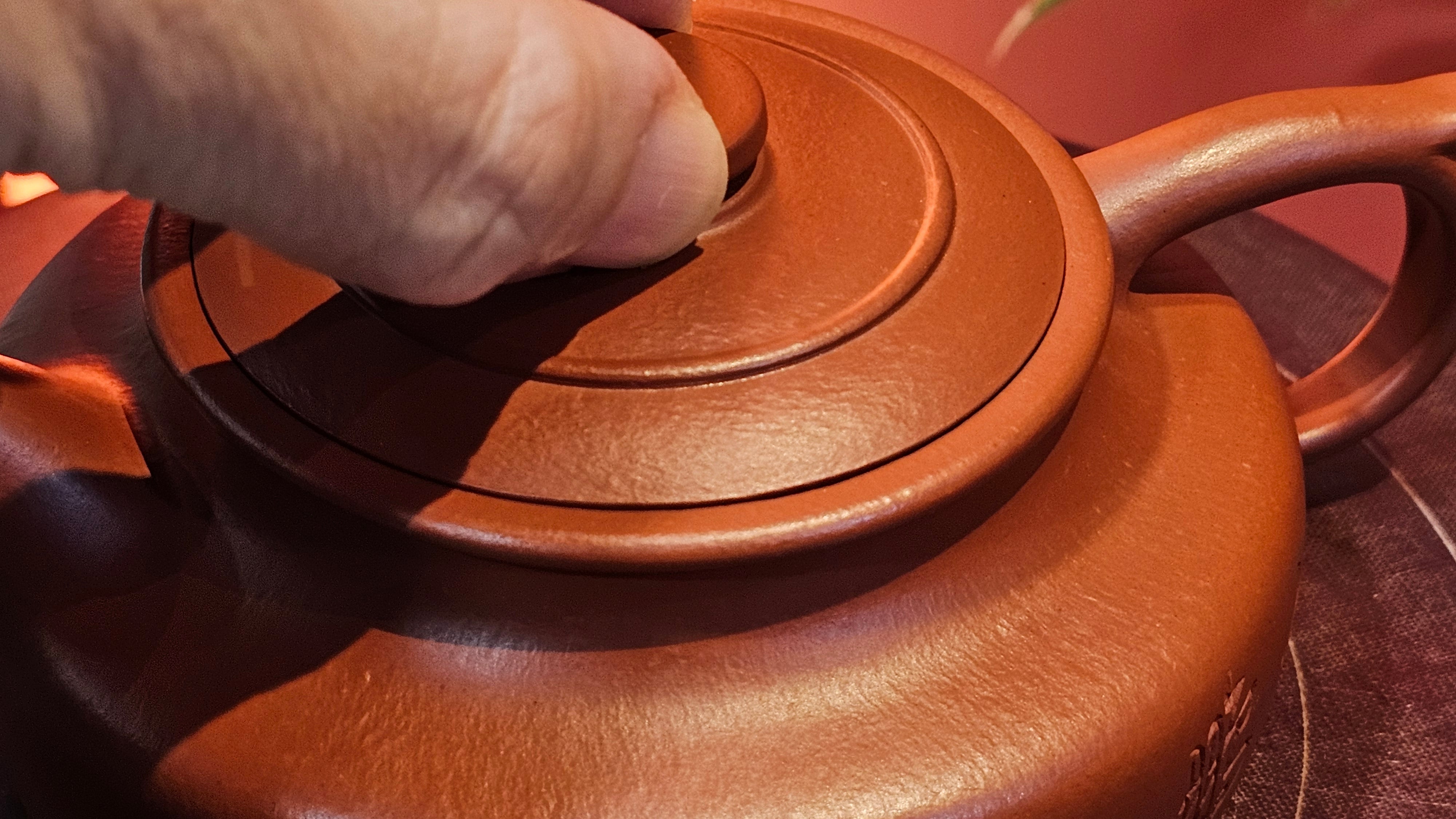 Hua Ting 华庭, 203.8ml (complex, large: 14cm long, 10cm wide), Xiao Mei Yao Zhu Ni 小煤窑朱泥,  by Craftsman Chen Yue Fei 陈跃飞, Engraving by Craftsman Yi De Shu 一德书 ~ Congratulations to Mr T.M.! 1229hrs 11th Sept 2025, Casper, WY!