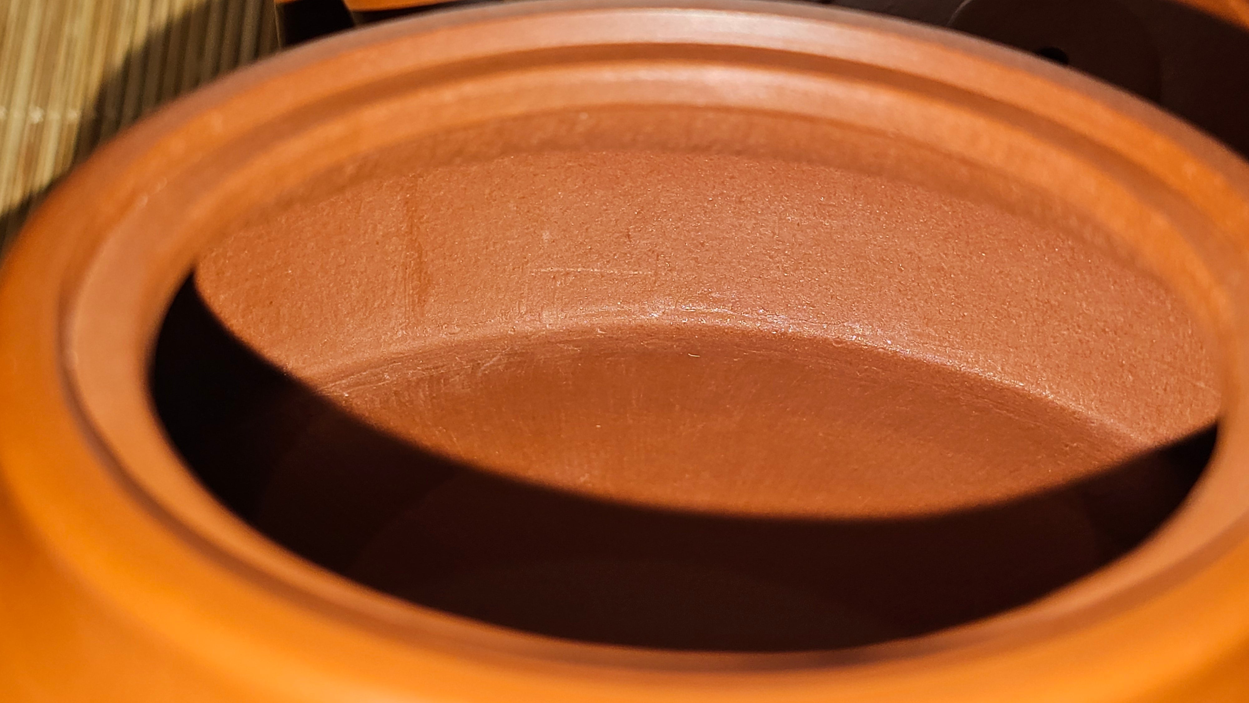 Hua Ting 华庭, 203.8ml (complex, large: 14cm long, 10cm wide), Xiao Mei Yao Zhu Ni 小煤窑朱泥,  by Craftsman Chen Yue Fei 陈跃飞, Engraving by Craftsman Yi De Shu 一德书 ~ Congratulations to Mr T.M.! 1229hrs 11th Sept 2025, Casper, WY!