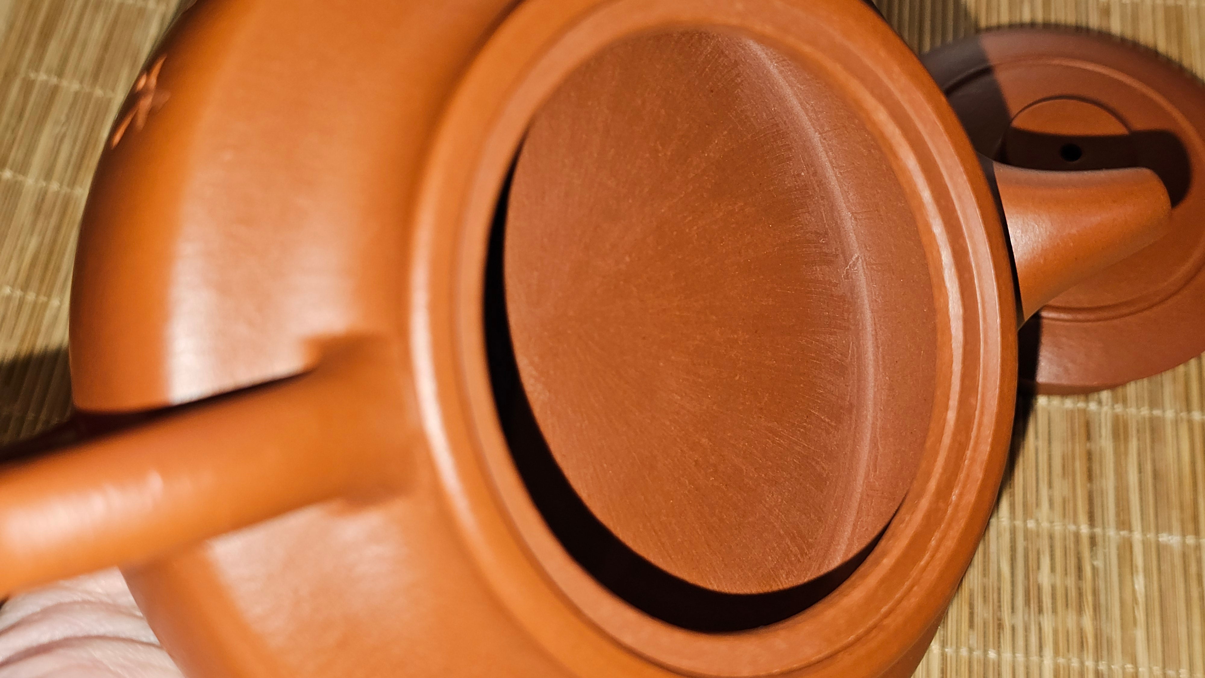 Hua Ting 华庭, 203.8ml (complex, large: 14cm long, 10cm wide), Xiao Mei Yao Zhu Ni 小煤窑朱泥,  by Craftsman Chen Yue Fei 陈跃飞, Engraving by Craftsman Yi De Shu 一德书 ~ Congratulations to Mr T.M.! 1229hrs 11th Sept 2025, Casper, WY!