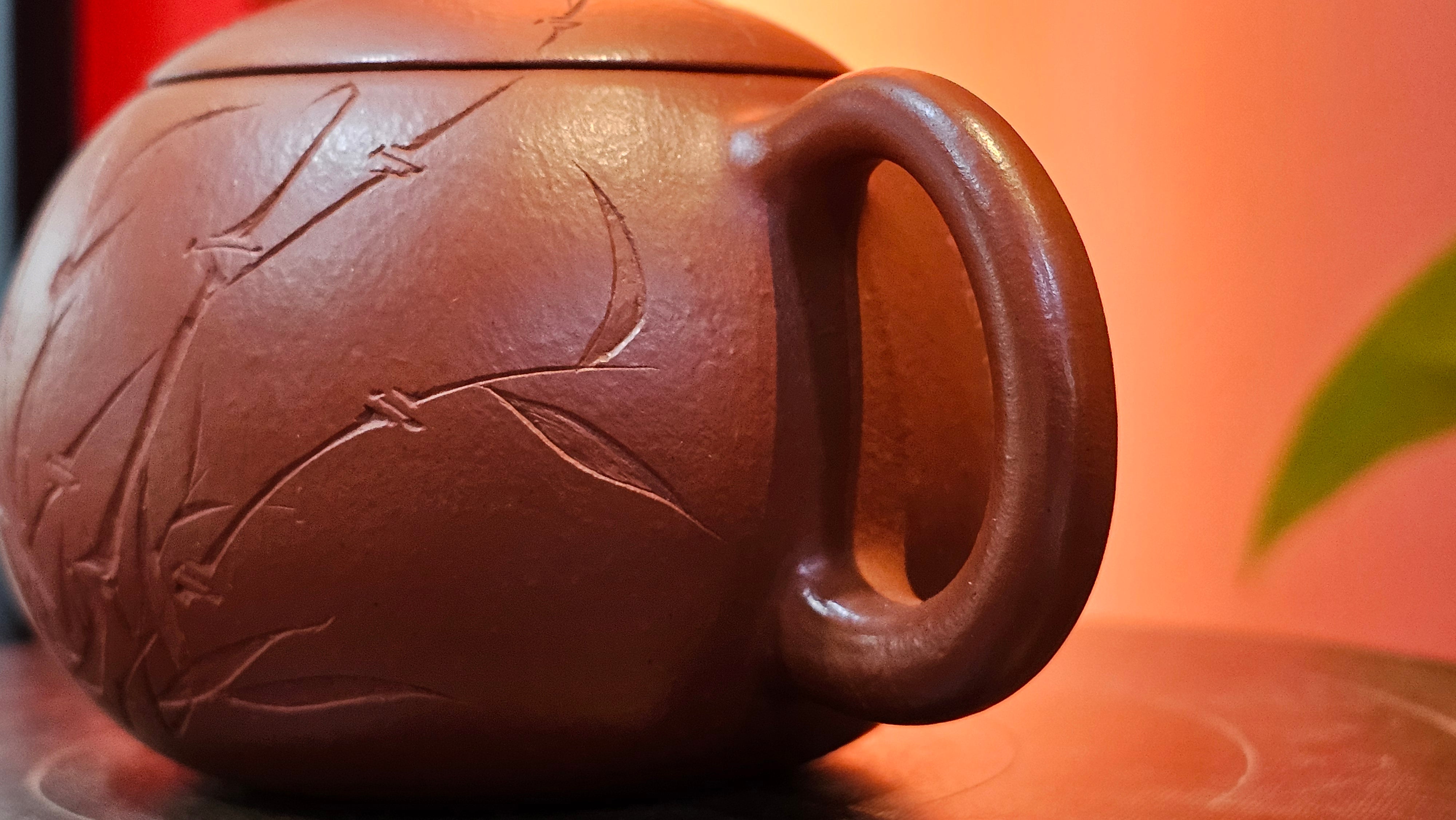 Xi Shi 西施 with Bamboo Engraving 竹刻绘, 161.1ml, Xiao Mei Yao Zhu Ni 小煤窑朱泥, by Collaborative Craftsman Zhai Yi Yao 翟一耀 and Craftsman Yi De Shu 一德书 ~ Congratulations to!Mr V.J.! 1157hrs 16th Sept 2025, Bartlett, IL!