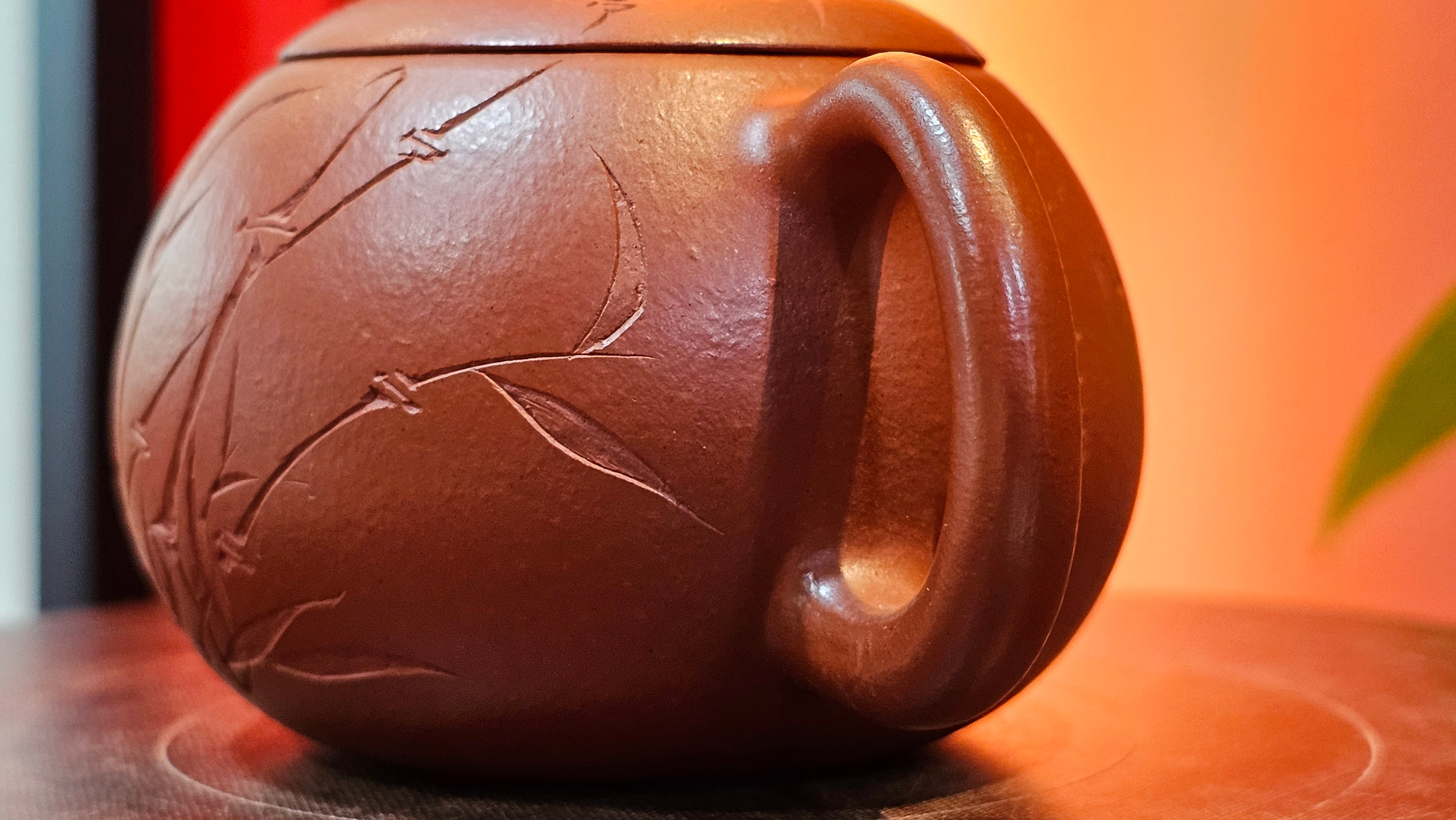 Xi Shi 西施 with Bamboo Engraving 竹刻绘, 161.1ml, Xiao Mei Yao Zhu Ni 小煤窑朱泥, by Collaborative Craftsman Zhai Yi Yao 翟一耀 and Craftsman Yi De Shu 一德书 ~ Congratulations to!Mr V.J.! 1157hrs 16th Sept 2025, Bartlett, IL!