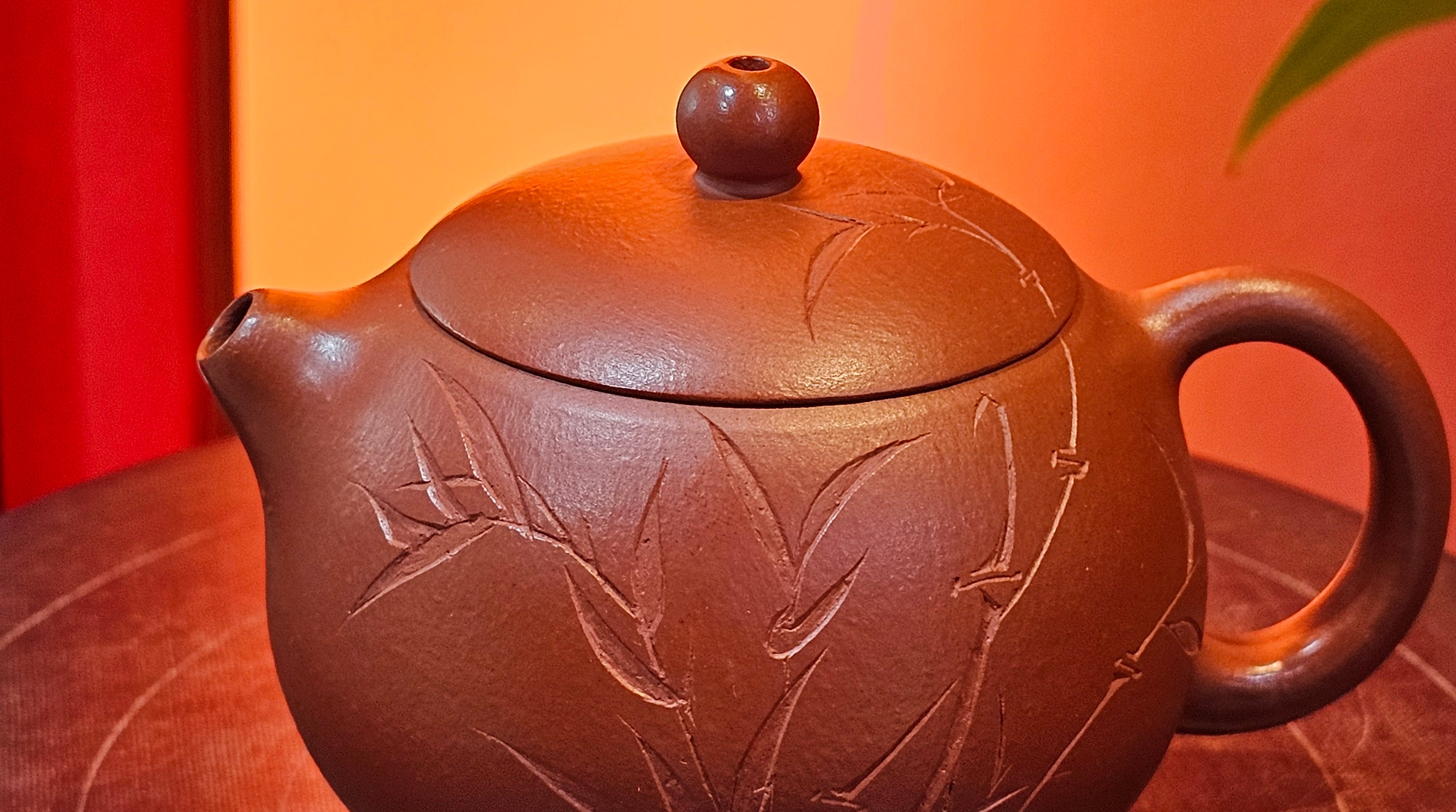 Xi Shi 西施 with Bamboo Engraving 竹刻绘, 161.1ml, Xiao Mei Yao Zhu Ni 小煤窑朱泥, by Collaborative Craftsman Zhai Yi Yao 翟一耀 and Craftsman Yi De Shu 一德书 ~ Congratulations to!Mr V.J.! 1157hrs 16th Sept 2025, Bartlett, IL!