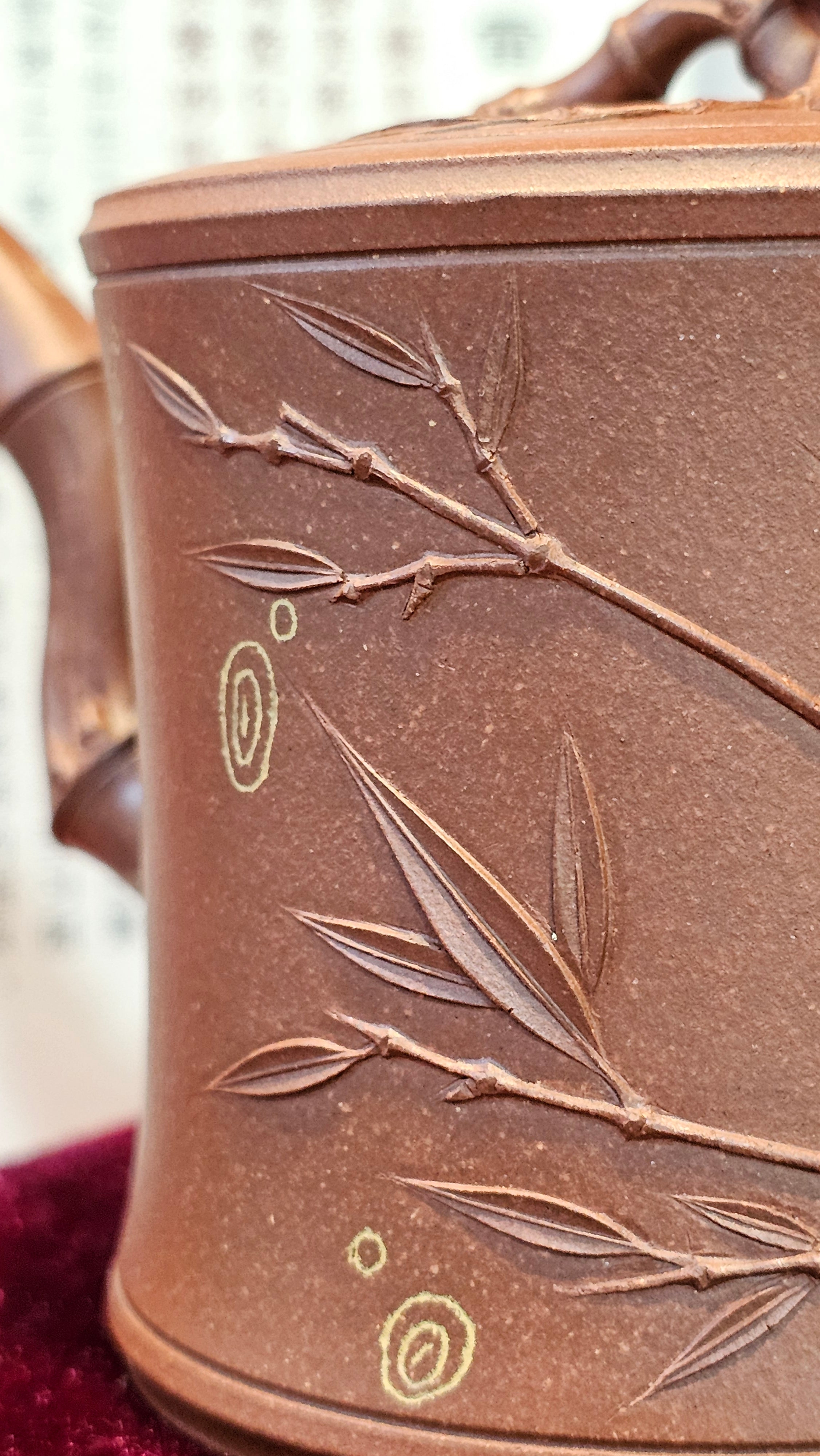 《湘妃竹段》"Xiang Fei Zhu Duan", 238.3ml, Di Cao Qing Zi Ni with Duan Ni Clay embellishments for the characteristic "Xiang Fei Bamboo" Patterns, by L4 Assoc Master Yu Chun Lei 俞春雷 ~!Congratulations to Ms S.M.! 1558hrs 4th Sept 2025, Velden! The Netherlands🇳🇱.