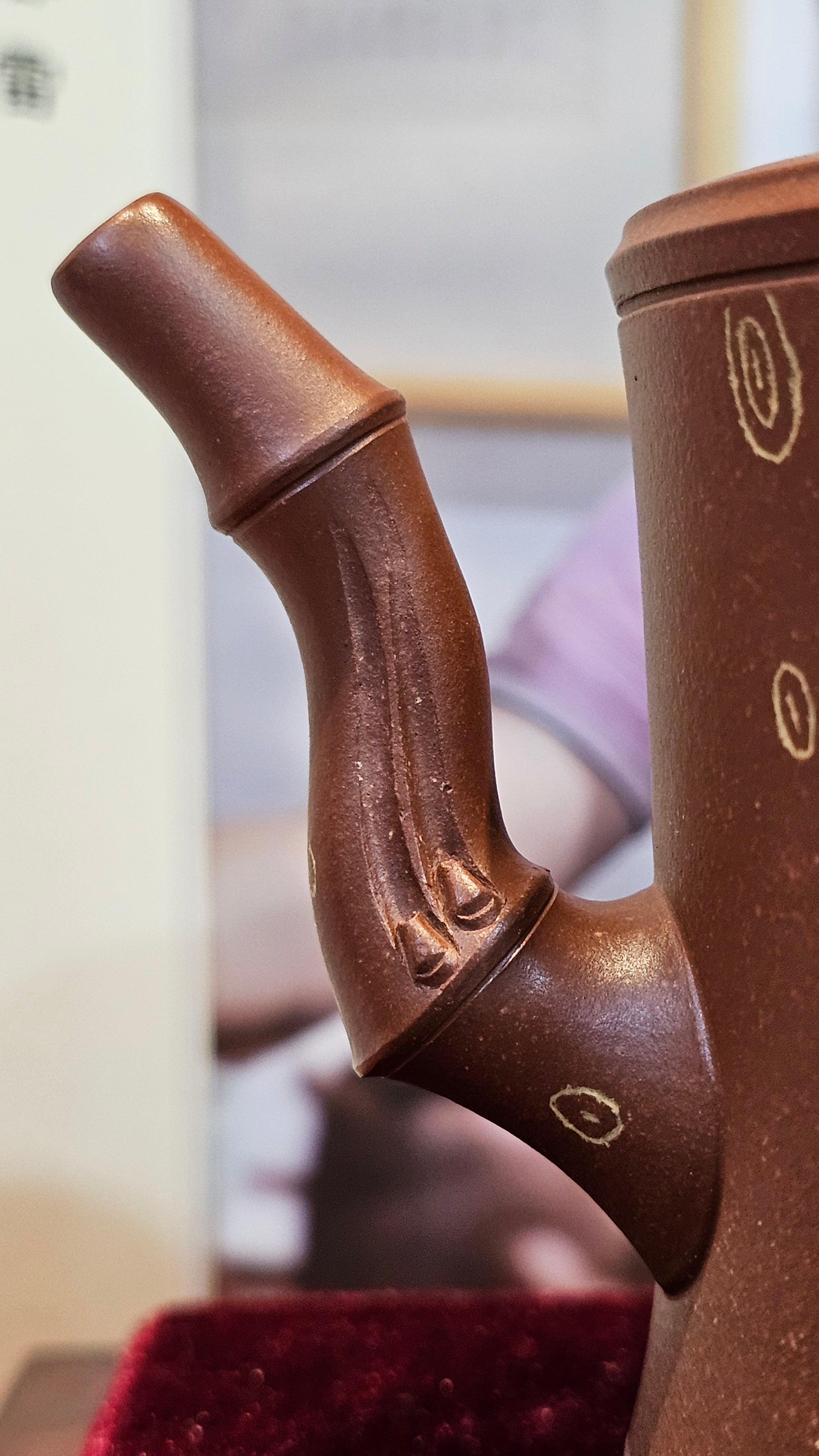 《湘妃竹段》"Xiang Fei Zhu Duan", 238.3ml, Di Cao Qing Zi Ni with Duan Ni Clay embellishments for the characteristic "Xiang Fei Bamboo" Patterns, by L4 Assoc Master Yu Chun Lei 俞春雷 ~!Congratulations to Ms S.M.! 1558hrs 4th Sept 2025, Velden! The Netherlands🇳🇱.