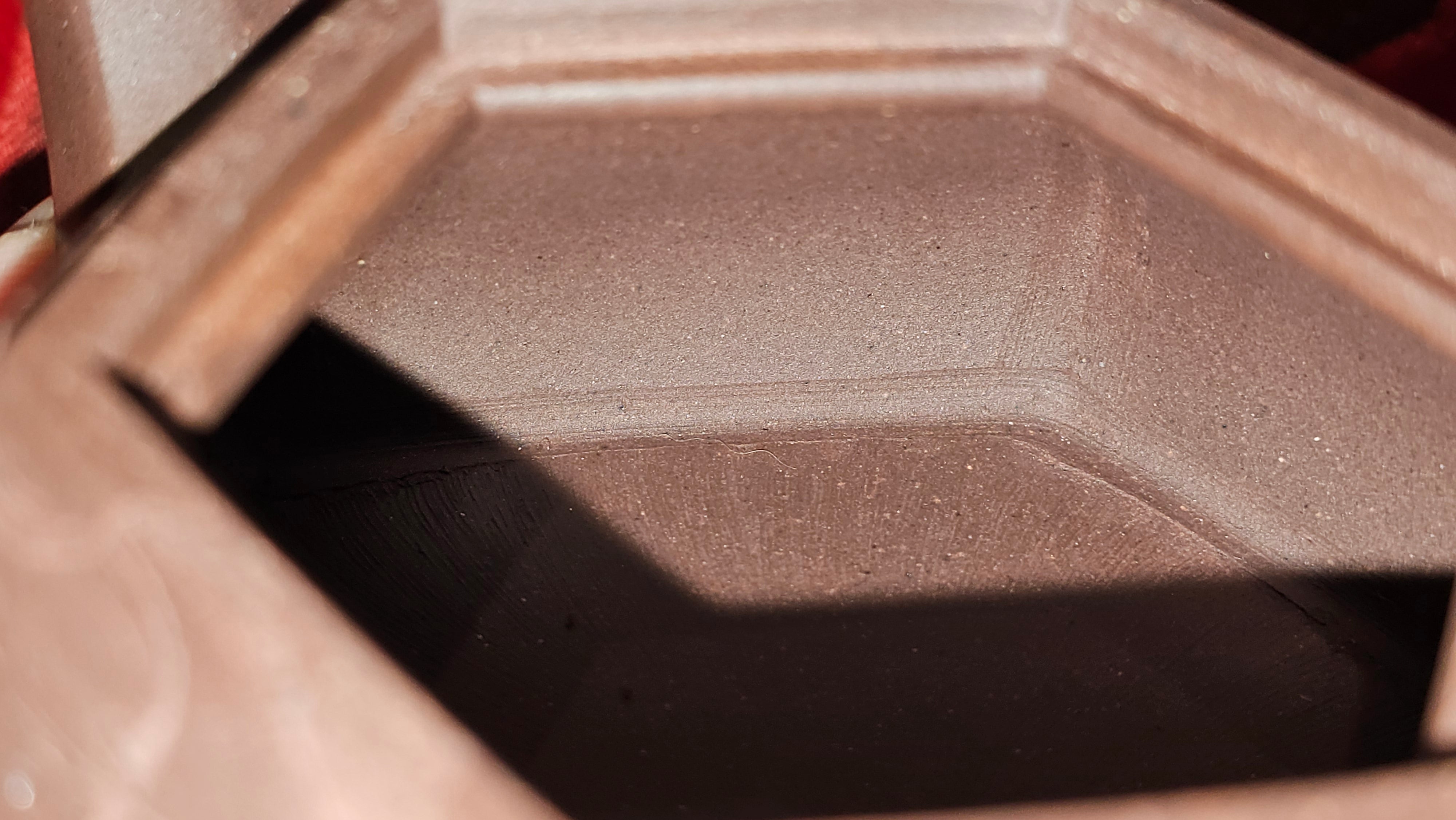 《六方半月》"Liu Fang Ban Yue", 290.1ml, "一饮涤昏寐，情思爽朗满天地" and Lotus Flower nengraving, Di Cao Qing Zi Ni 底槽青紫泥, by L2A Senior Consummate Artist Yuan Hui 袁辉 ~ Congratulations!to Ms M.L., 0732hrs 6th Sept 2025, Phoenix, AZ!