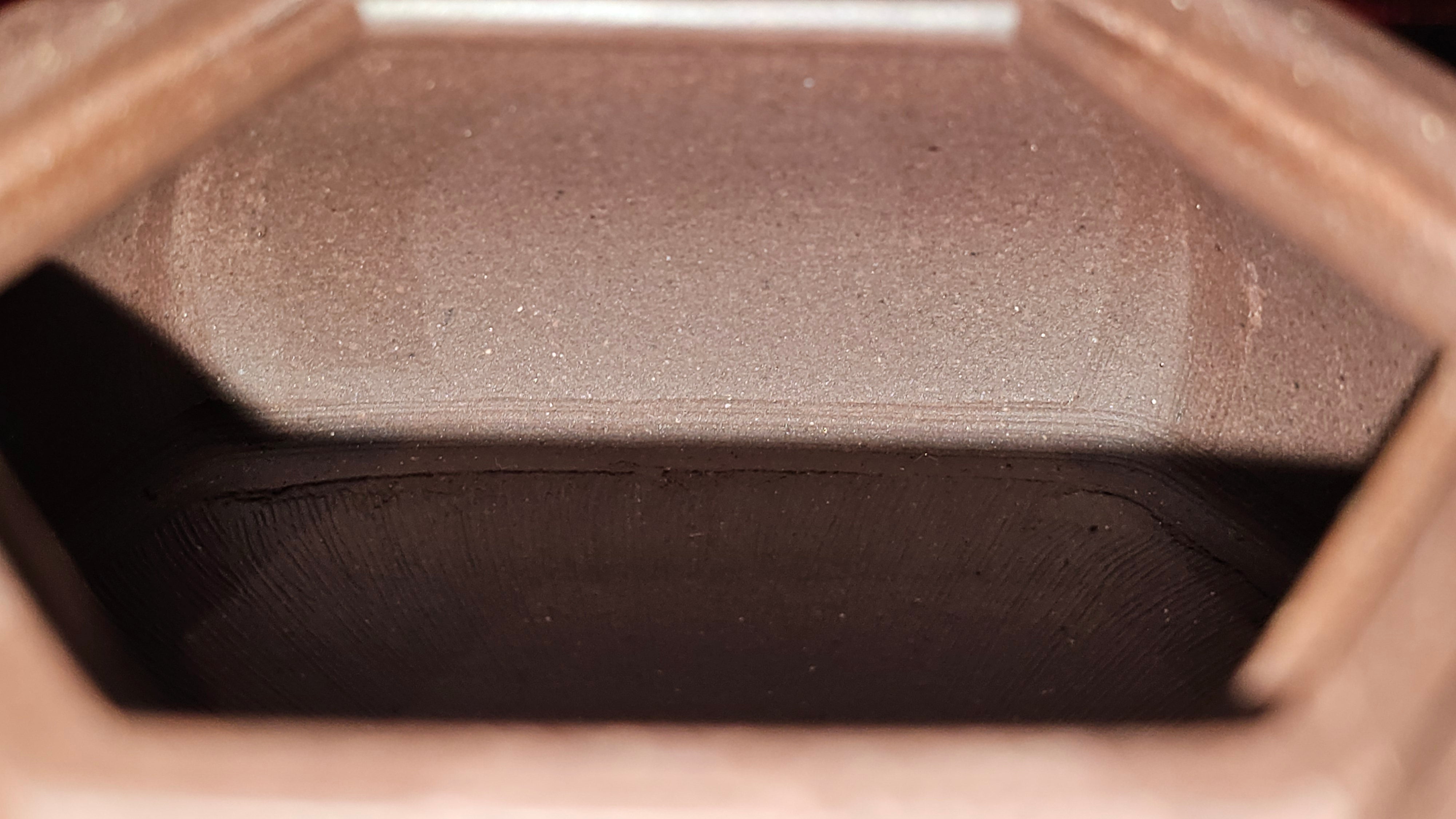 《六方半月》"Liu Fang Ban Yue", 290.1ml, "一饮涤昏寐，情思爽朗满天地" and Lotus Flower nengraving, Di Cao Qing Zi Ni 底槽青紫泥, by L2A Senior Consummate Artist Yuan Hui 袁辉 ~ Congratulations!to Ms M.L., 0732hrs 6th Sept 2025, Phoenix, AZ!