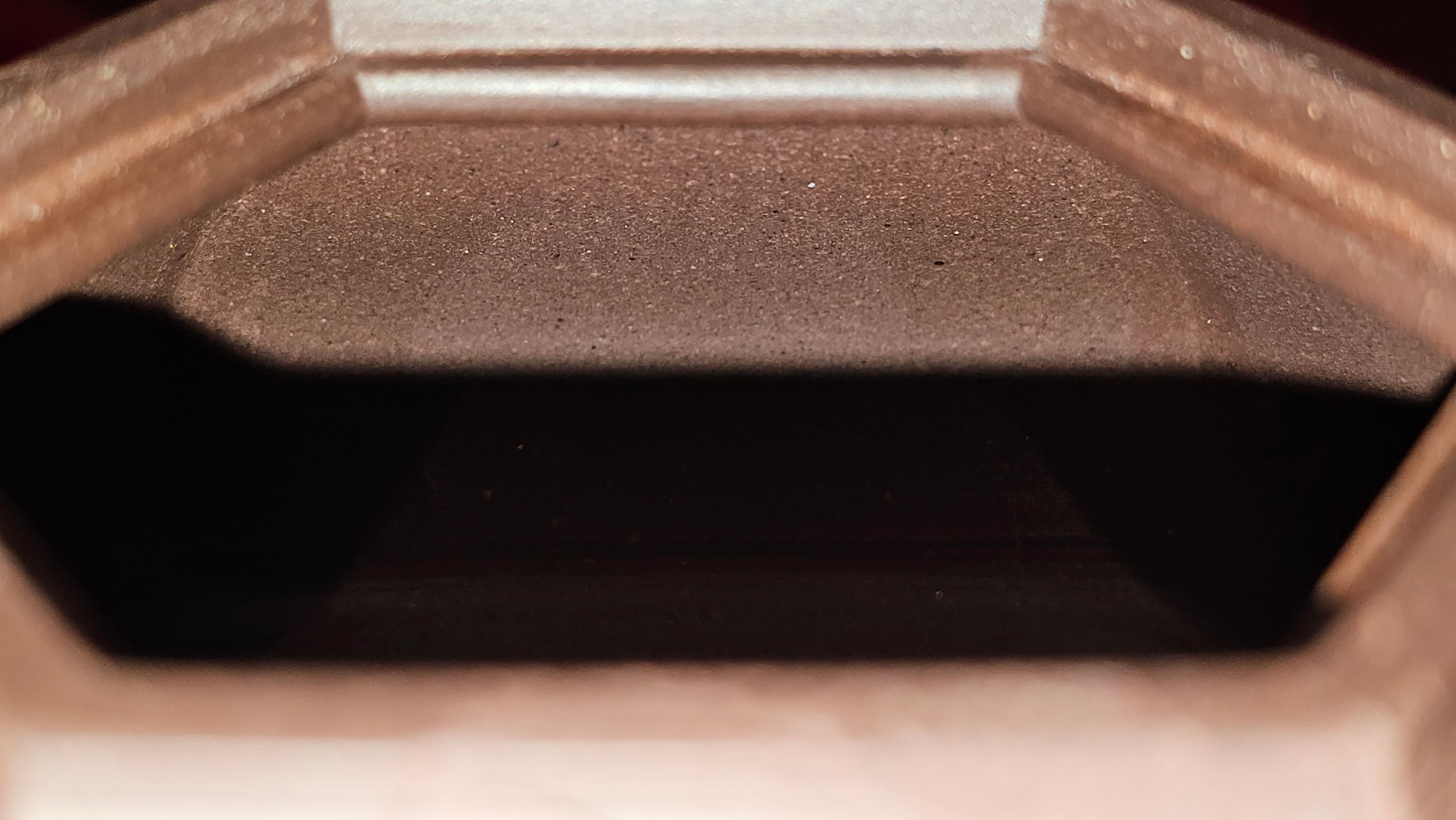 《六方半月》"Liu Fang Ban Yue", 290.1ml, "一饮涤昏寐，情思爽朗满天地" and Lotus Flower nengraving, Di Cao Qing Zi Ni 底槽青紫泥, by L2A Senior Consummate Artist Yuan Hui 袁辉 ~ Congratulations!to Ms M.L., 0732hrs 6th Sept 2025, Phoenix, AZ!