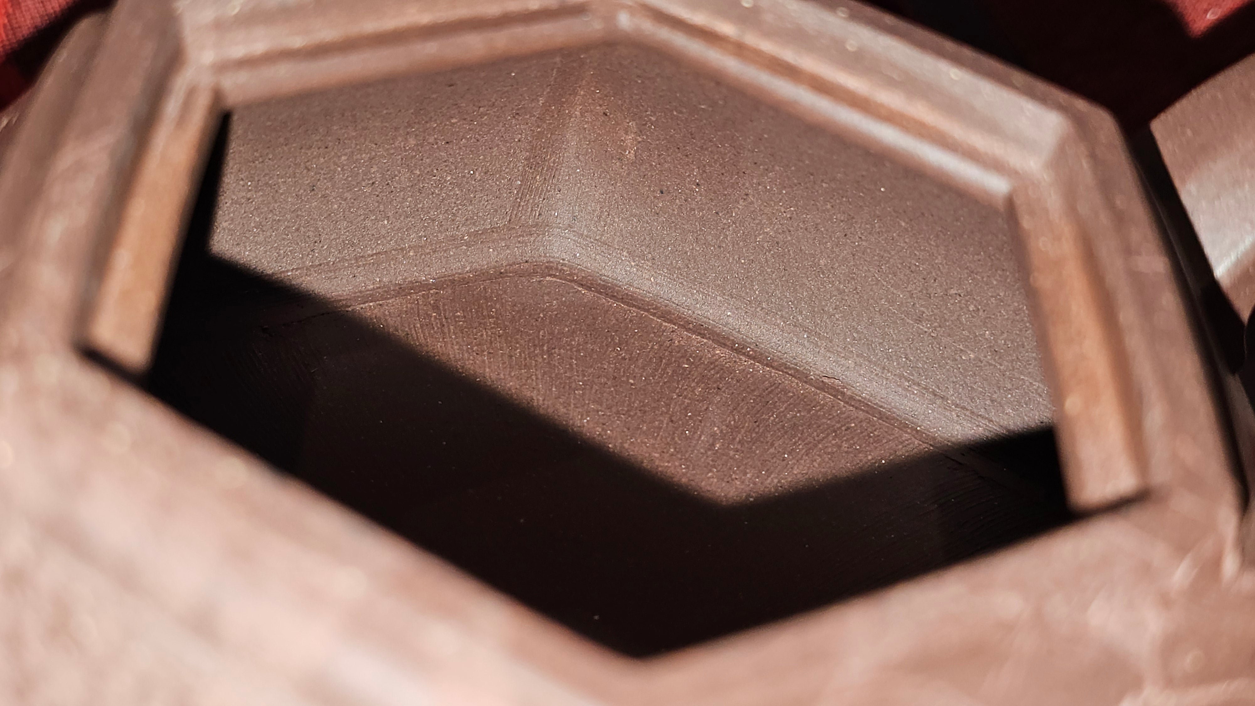 《六方半月》"Liu Fang Ban Yue", 290.1ml, "一饮涤昏寐，情思爽朗满天地" and Lotus Flower nengraving, Di Cao Qing Zi Ni 底槽青紫泥, by L2A Senior Consummate Artist Yuan Hui 袁辉 ~ Congratulations!to Ms M.L., 0732hrs 6th Sept 2025, Phoenix, AZ!