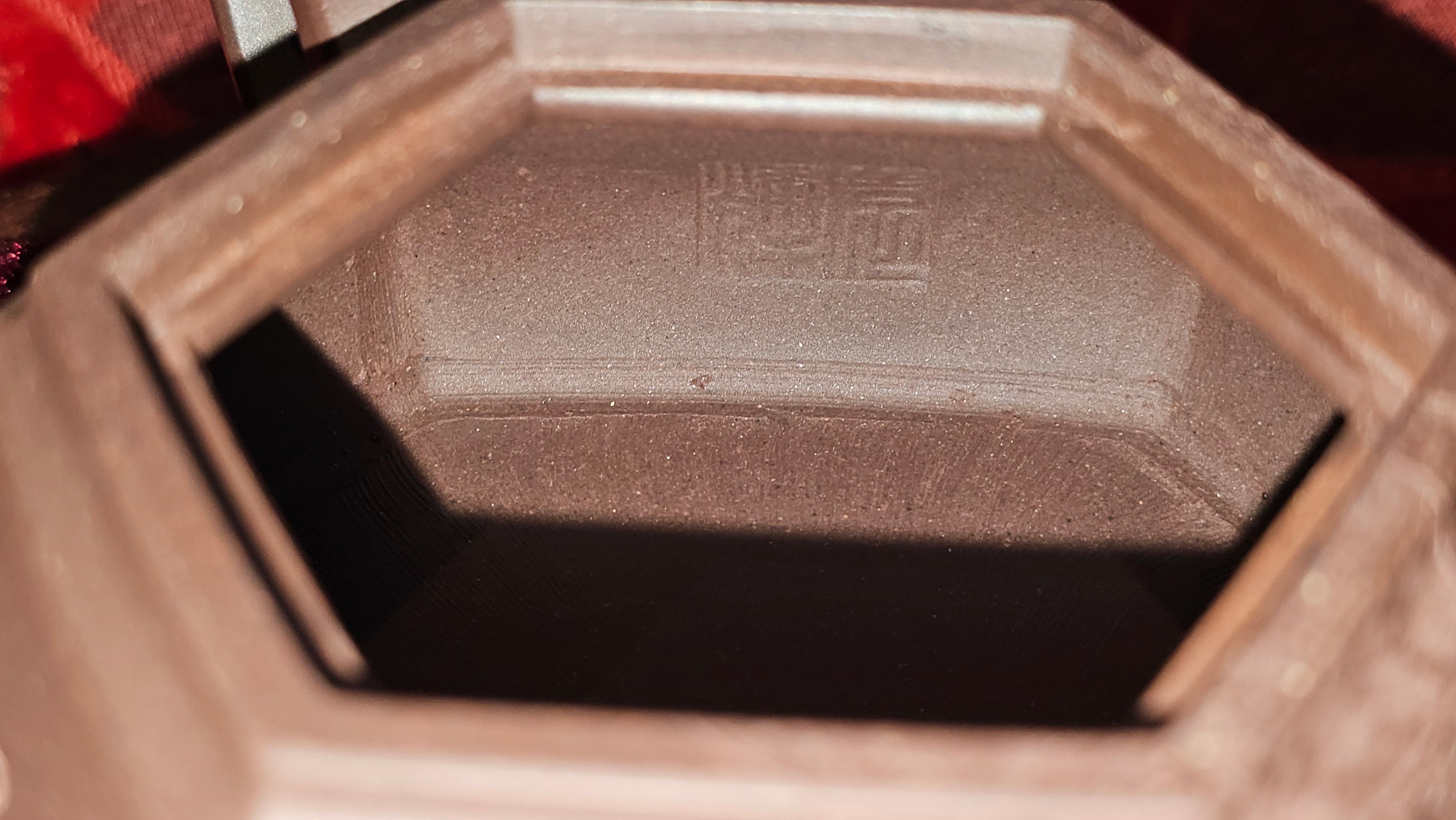 《六方半月》"Liu Fang Ban Yue", 290.1ml, "一饮涤昏寐，情思爽朗满天地" and Lotus Flower nengraving, Di Cao Qing Zi Ni 底槽青紫泥, by L2A Senior Consummate Artist Yuan Hui 袁辉 ~ Congratulations!to Ms M.L., 0732hrs 6th Sept 2025, Phoenix, AZ!