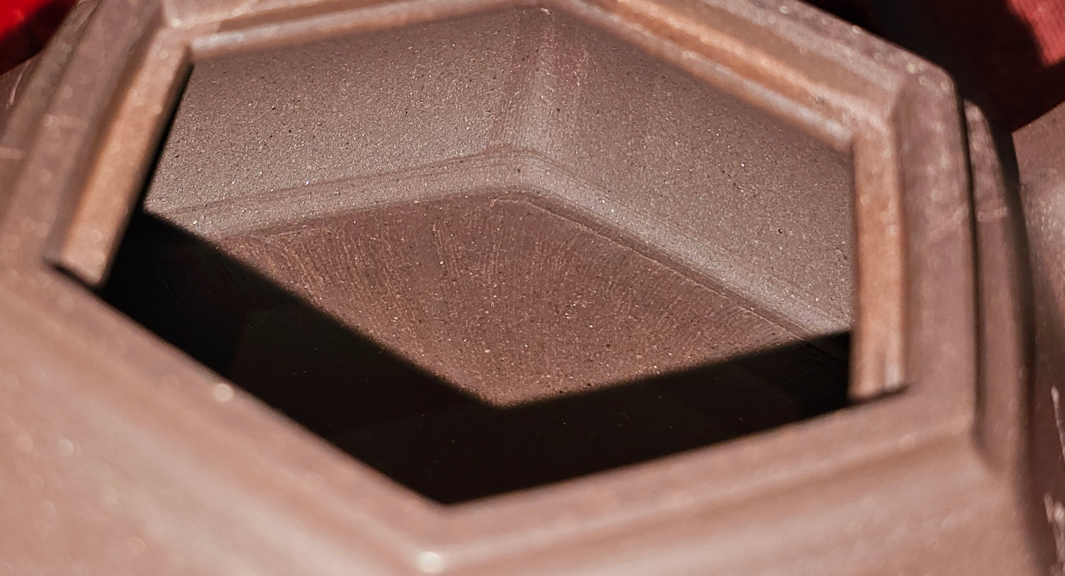 《六方半月》"Liu Fang Ban Yue", 290.1ml, "一饮涤昏寐，情思爽朗满天地" and Lotus Flower nengraving, Di Cao Qing Zi Ni 底槽青紫泥, by L2A Senior Consummate Artist Yuan Hui 袁辉 ~ Congratulations!to Ms M.L., 0732hrs 6th Sept 2025, Phoenix, AZ!