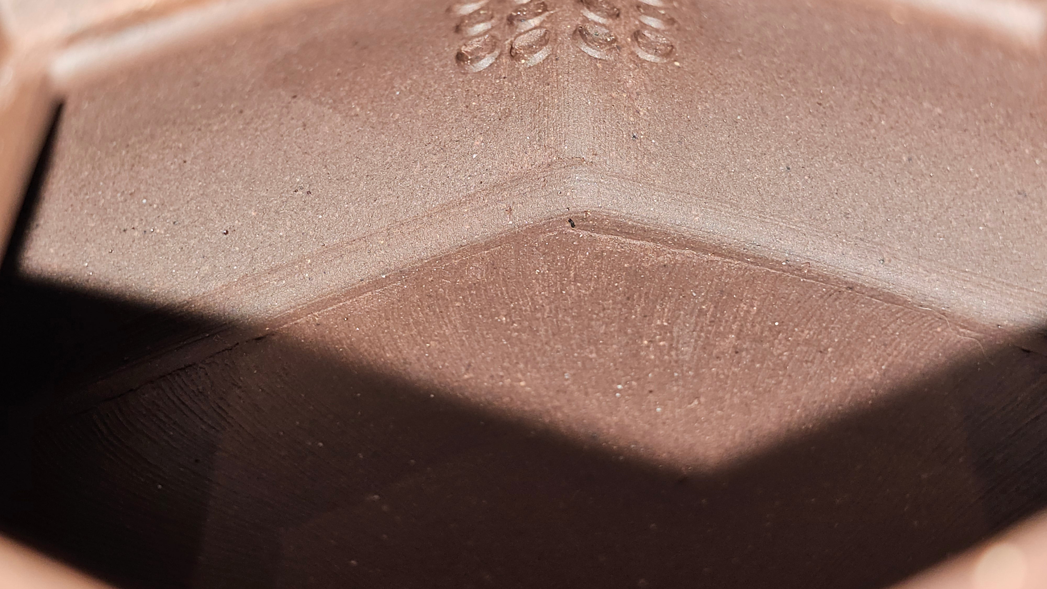 《六方半月》"Liu Fang Ban Yue", 290.1ml, "一饮涤昏寐，情思爽朗满天地" and Lotus Flower nengraving, Di Cao Qing Zi Ni 底槽青紫泥, by L2A Senior Consummate Artist Yuan Hui 袁辉 ~ Congratulations!to Ms M.L., 0732hrs 6th Sept 2025, Phoenix, AZ!