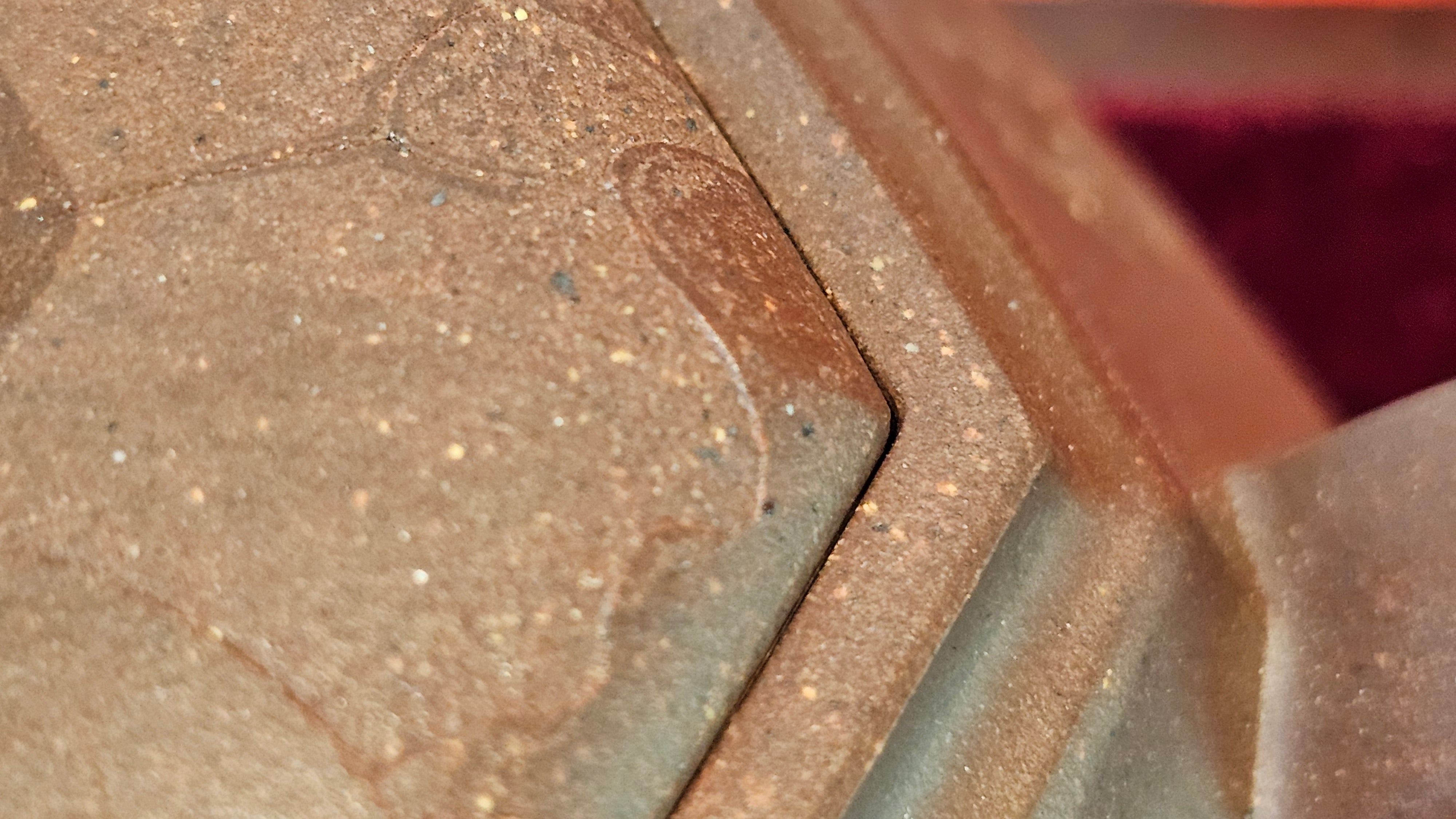 《六方半月》"Liu Fang Ban Yue", 290.1ml, "一饮涤昏寐，情思爽朗满天地" and Lotus Flower nengraving, Di Cao Qing Zi Ni 底槽青紫泥, by L2A Senior Consummate Artist Yuan Hui 袁辉 ~ Congratulations!to Ms M.L., 0732hrs 6th Sept 2025, Phoenix, AZ!