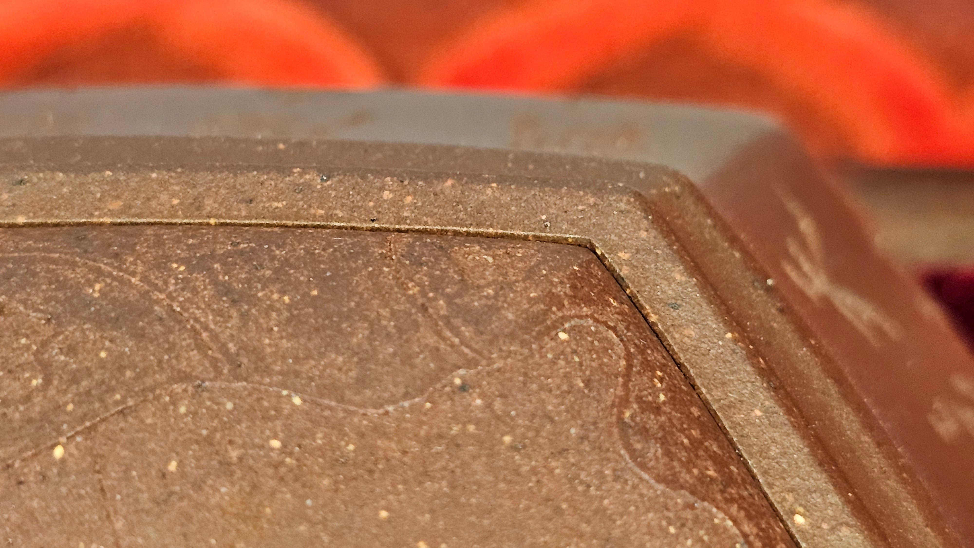 《六方半月》"Liu Fang Ban Yue", 290.1ml, "一饮涤昏寐，情思爽朗满天地" and Lotus Flower nengraving, Di Cao Qing Zi Ni 底槽青紫泥, by L2A Senior Consummate Artist Yuan Hui 袁辉 ~ Congratulations!to Ms M.L., 0732hrs 6th Sept 2025, Phoenix, AZ!