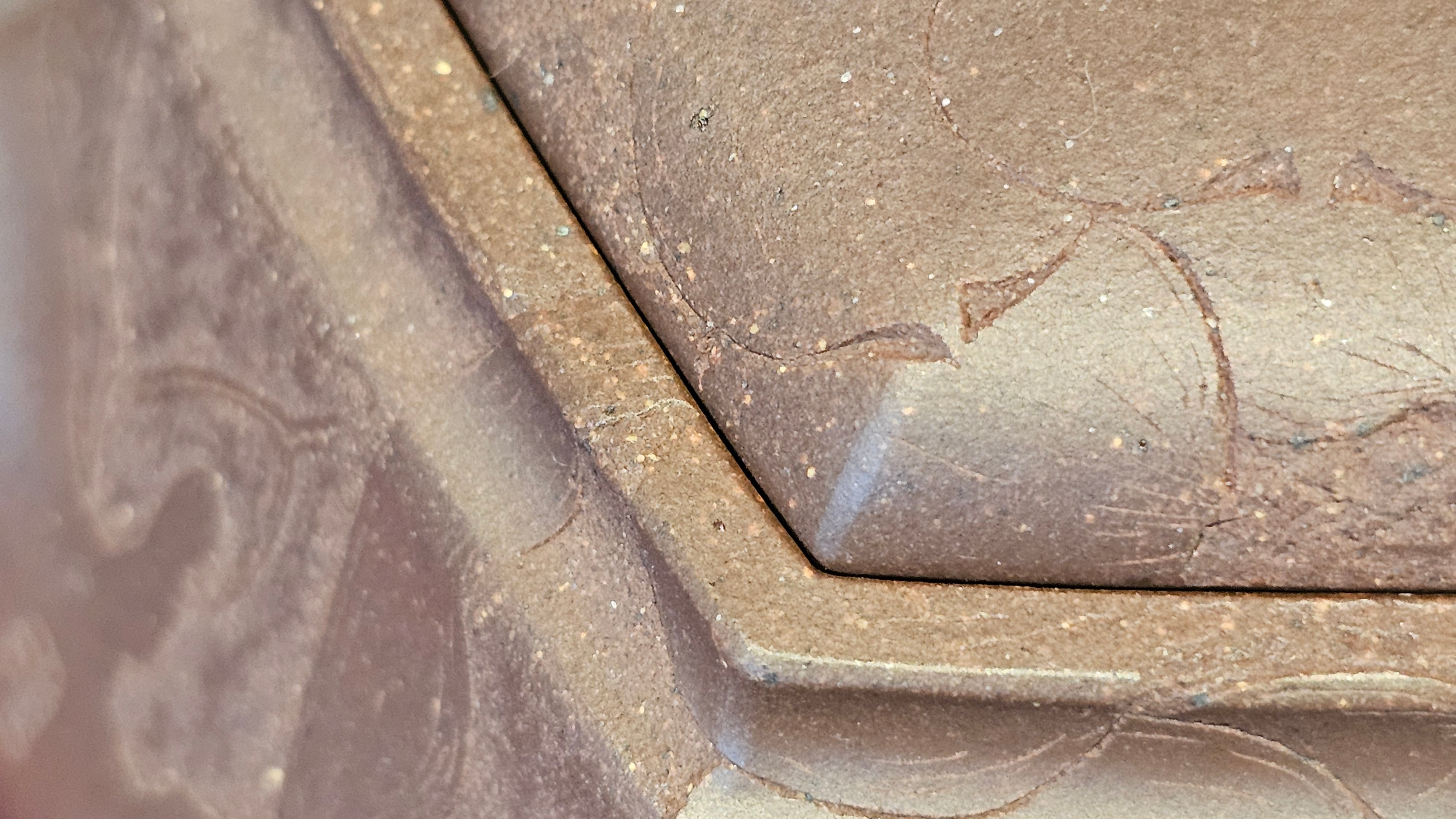 《六方半月》"Liu Fang Ban Yue", 290.1ml, "一饮涤昏寐，情思爽朗满天地" and Lotus Flower nengraving, Di Cao Qing Zi Ni 底槽青紫泥, by L2A Senior Consummate Artist Yuan Hui 袁辉 ~ Congratulations!to Ms M.L., 0732hrs 6th Sept 2025, Phoenix, AZ!