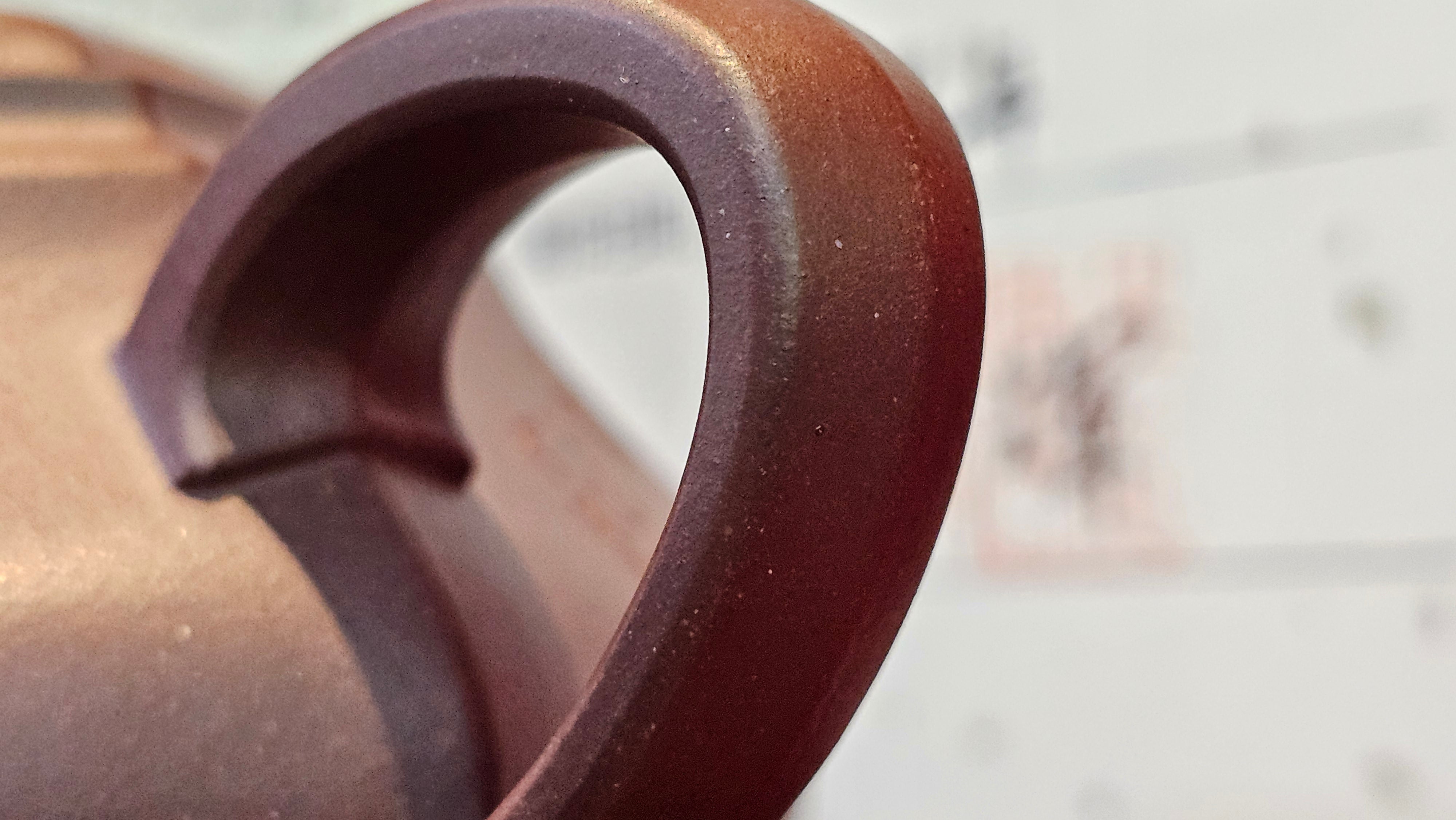 《六方半月》"Liu Fang Ban Yue", 290.1ml, "一饮涤昏寐，情思爽朗满天地" and Lotus Flower nengraving, Di Cao Qing Zi Ni 底槽青紫泥, by L2A Senior Consummate Artist Yuan Hui 袁辉 ~ Congratulations!to Ms M.L., 0732hrs 6th Sept 2025, Phoenix, AZ!