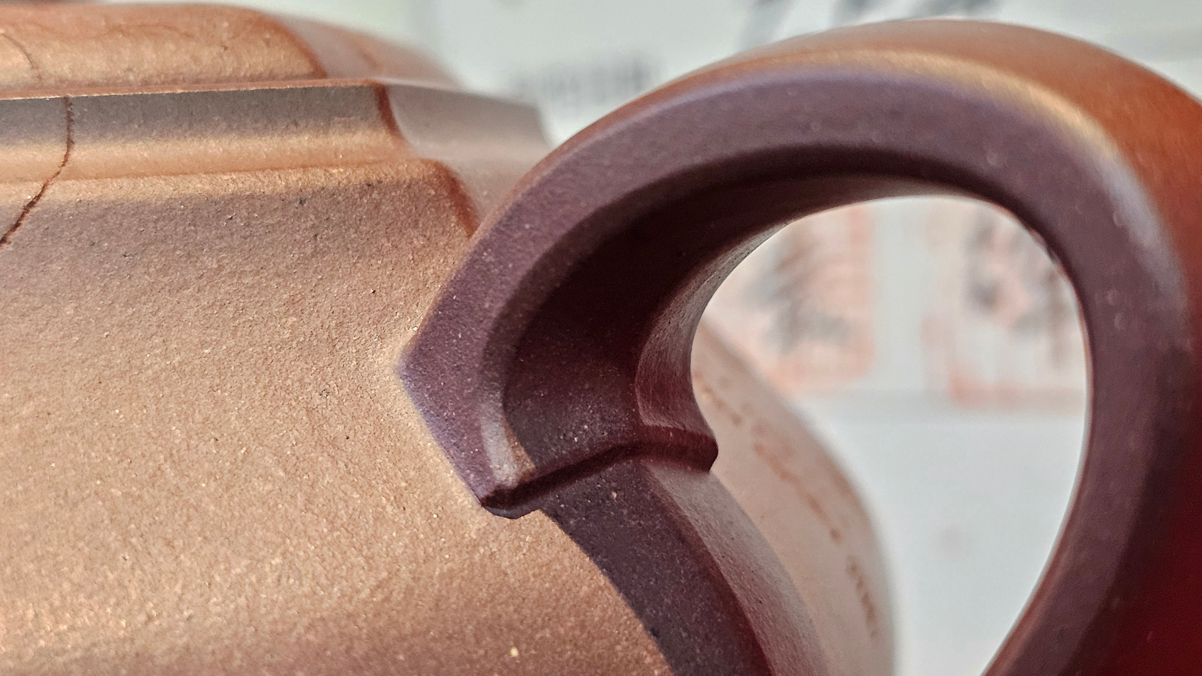 《六方半月》"Liu Fang Ban Yue", 290.1ml, "一饮涤昏寐，情思爽朗满天地" and Lotus Flower nengraving, Di Cao Qing Zi Ni 底槽青紫泥, by L2A Senior Consummate Artist Yuan Hui 袁辉 ~ Congratulations!to Ms M.L., 0732hrs 6th Sept 2025, Phoenix, AZ!