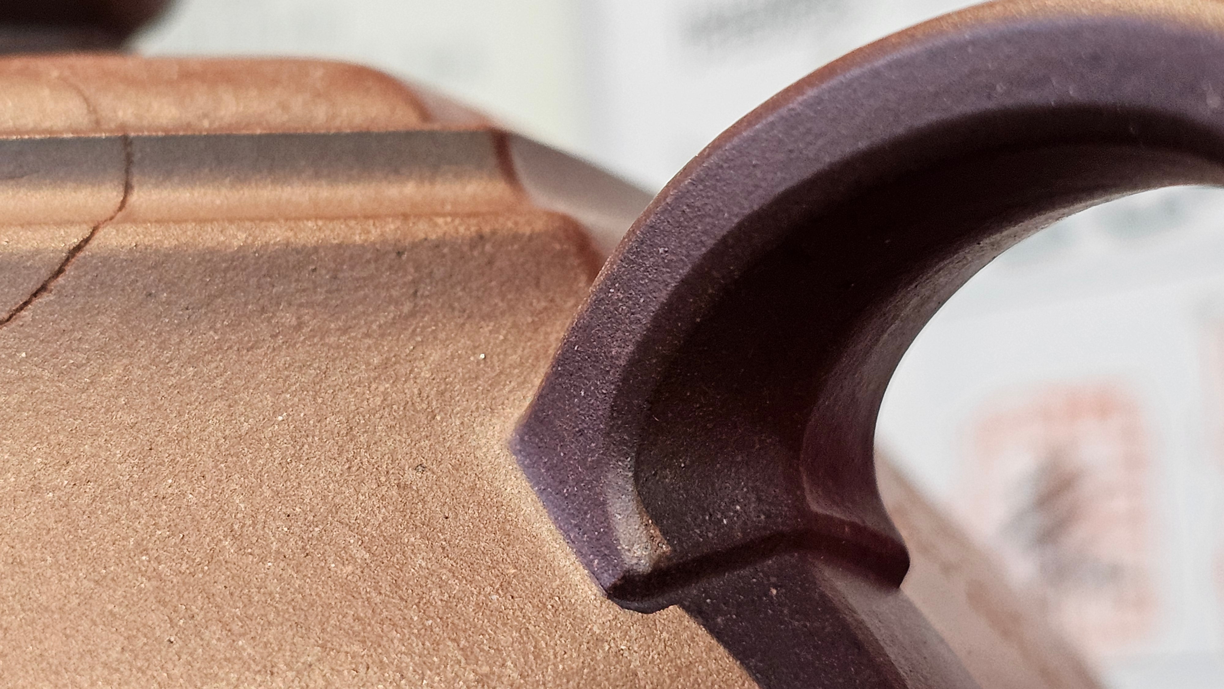 《六方半月》"Liu Fang Ban Yue", 290.1ml, "一饮涤昏寐，情思爽朗满天地" and Lotus Flower nengraving, Di Cao Qing Zi Ni 底槽青紫泥, by L2A Senior Consummate Artist Yuan Hui 袁辉 ~ Congratulations!to Ms M.L., 0732hrs 6th Sept 2025, Phoenix, AZ!