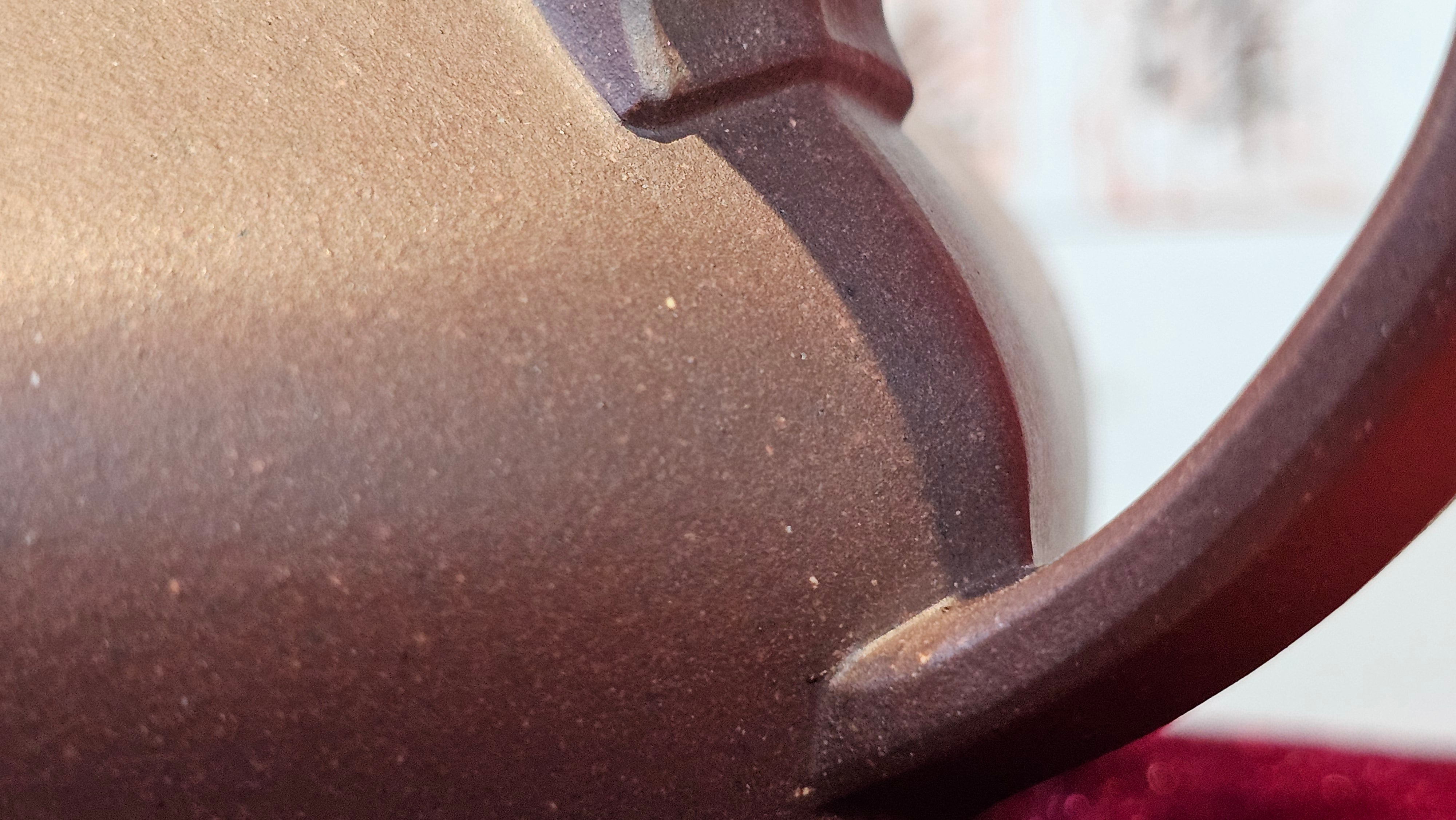 《六方半月》"Liu Fang Ban Yue", 290.1ml, "一饮涤昏寐，情思爽朗满天地" and Lotus Flower nengraving, Di Cao Qing Zi Ni 底槽青紫泥, by L2A Senior Consummate Artist Yuan Hui 袁辉 ~ Congratulations!to Ms M.L., 0732hrs 6th Sept 2025, Phoenix, AZ!