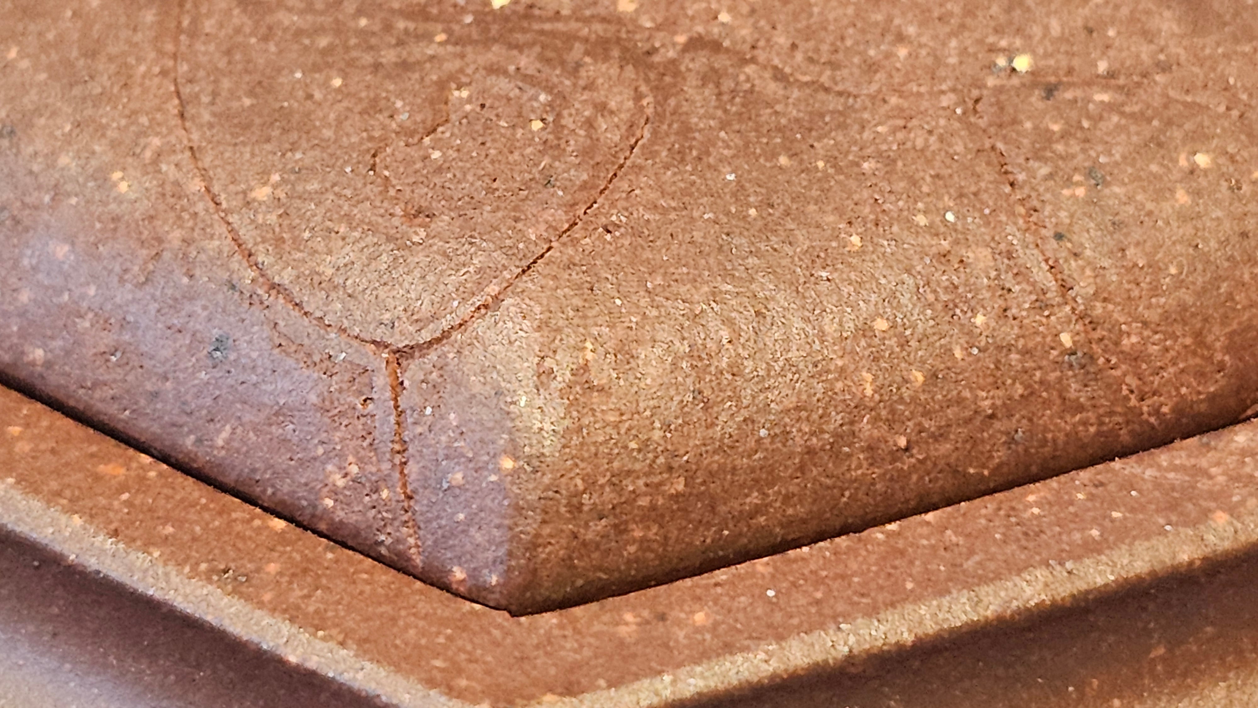 《六方半月》"Liu Fang Ban Yue", 290.1ml, "一饮涤昏寐，情思爽朗满天地" and Lotus Flower nengraving, Di Cao Qing Zi Ni 底槽青紫泥, by L2A Senior Consummate Artist Yuan Hui 袁辉 ~ Congratulations!to Ms M.L., 0732hrs 6th Sept 2025, Phoenix, AZ!