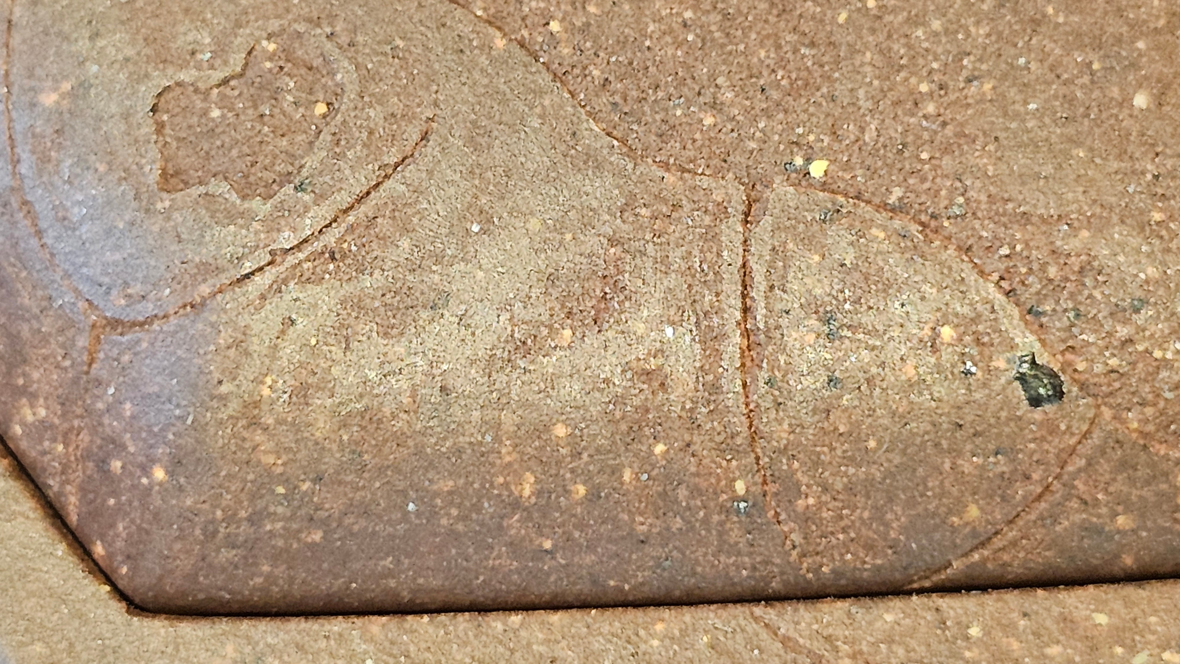 《六方半月》"Liu Fang Ban Yue", 290.1ml, "一饮涤昏寐，情思爽朗满天地" and Lotus Flower nengraving, Di Cao Qing Zi Ni 底槽青紫泥, by L2A Senior Consummate Artist Yuan Hui 袁辉 ~ Congratulations!to Ms M.L., 0732hrs 6th Sept 2025, Phoenix, AZ!