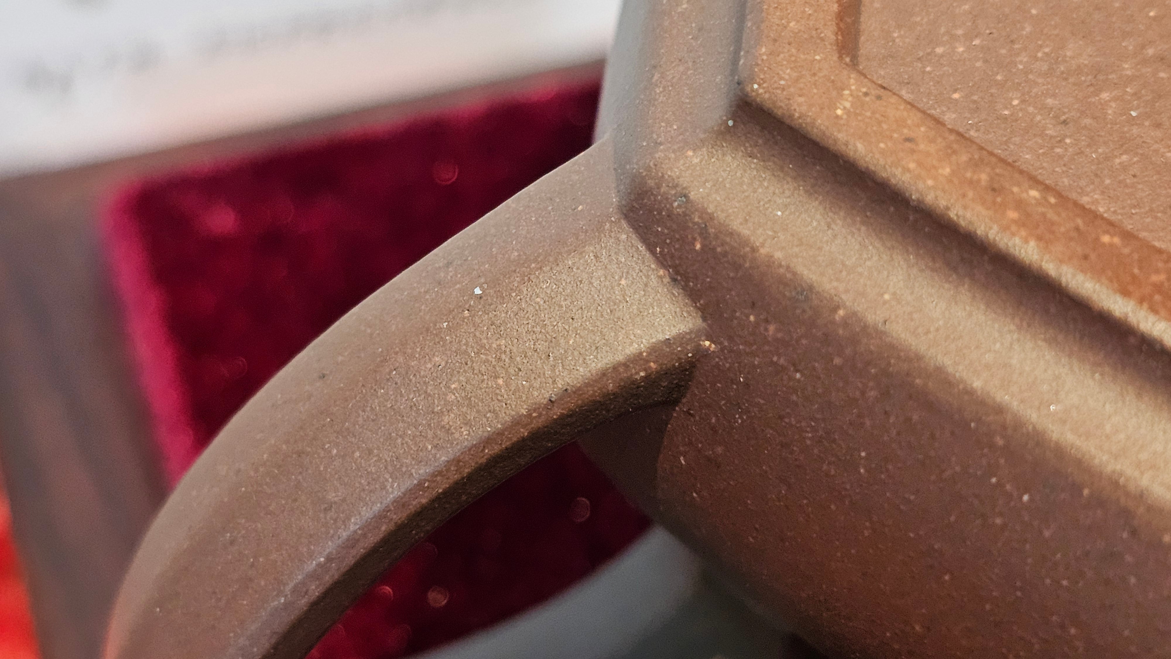 《六方半月》"Liu Fang Ban Yue", 290.1ml, "一饮涤昏寐，情思爽朗满天地" and Lotus Flower nengraving, Di Cao Qing Zi Ni 底槽青紫泥, by L2A Senior Consummate Artist Yuan Hui 袁辉 ~ Congratulations!to Ms M.L., 0732hrs 6th Sept 2025, Phoenix, AZ!