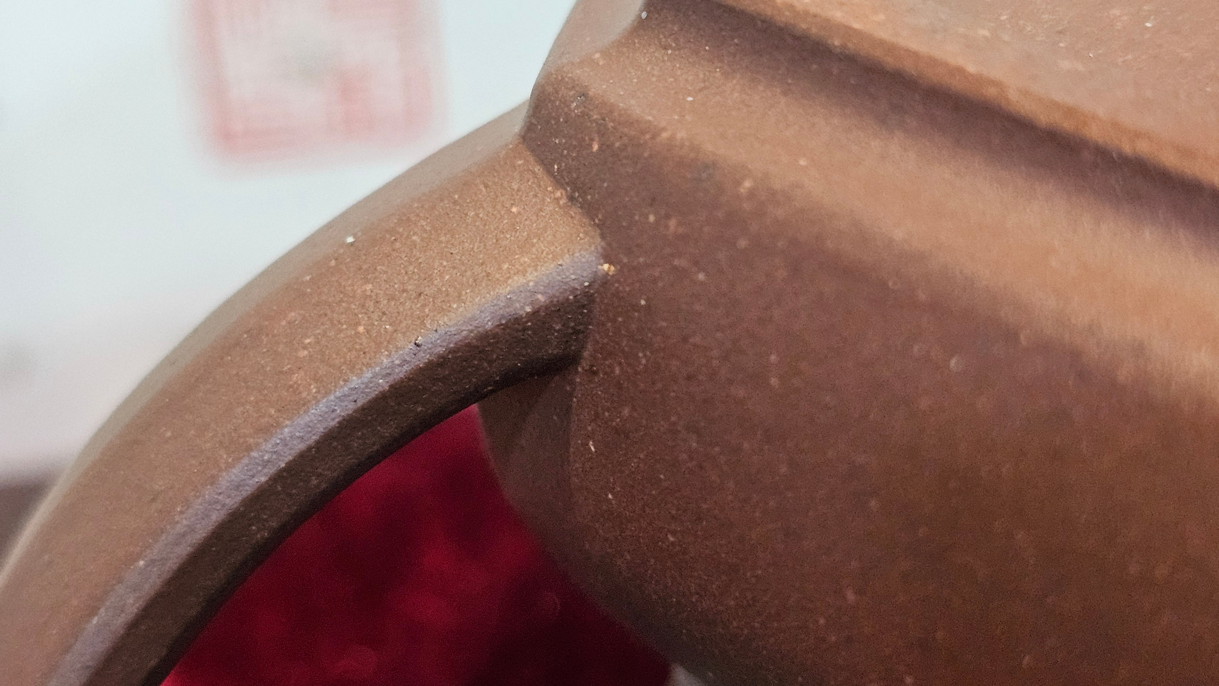 《六方半月》"Liu Fang Ban Yue", 290.1ml, "一饮涤昏寐，情思爽朗满天地" and Lotus Flower nengraving, Di Cao Qing Zi Ni 底槽青紫泥, by L2A Senior Consummate Artist Yuan Hui 袁辉 ~ Congratulations!to Ms M.L., 0732hrs 6th Sept 2025, Phoenix, AZ!