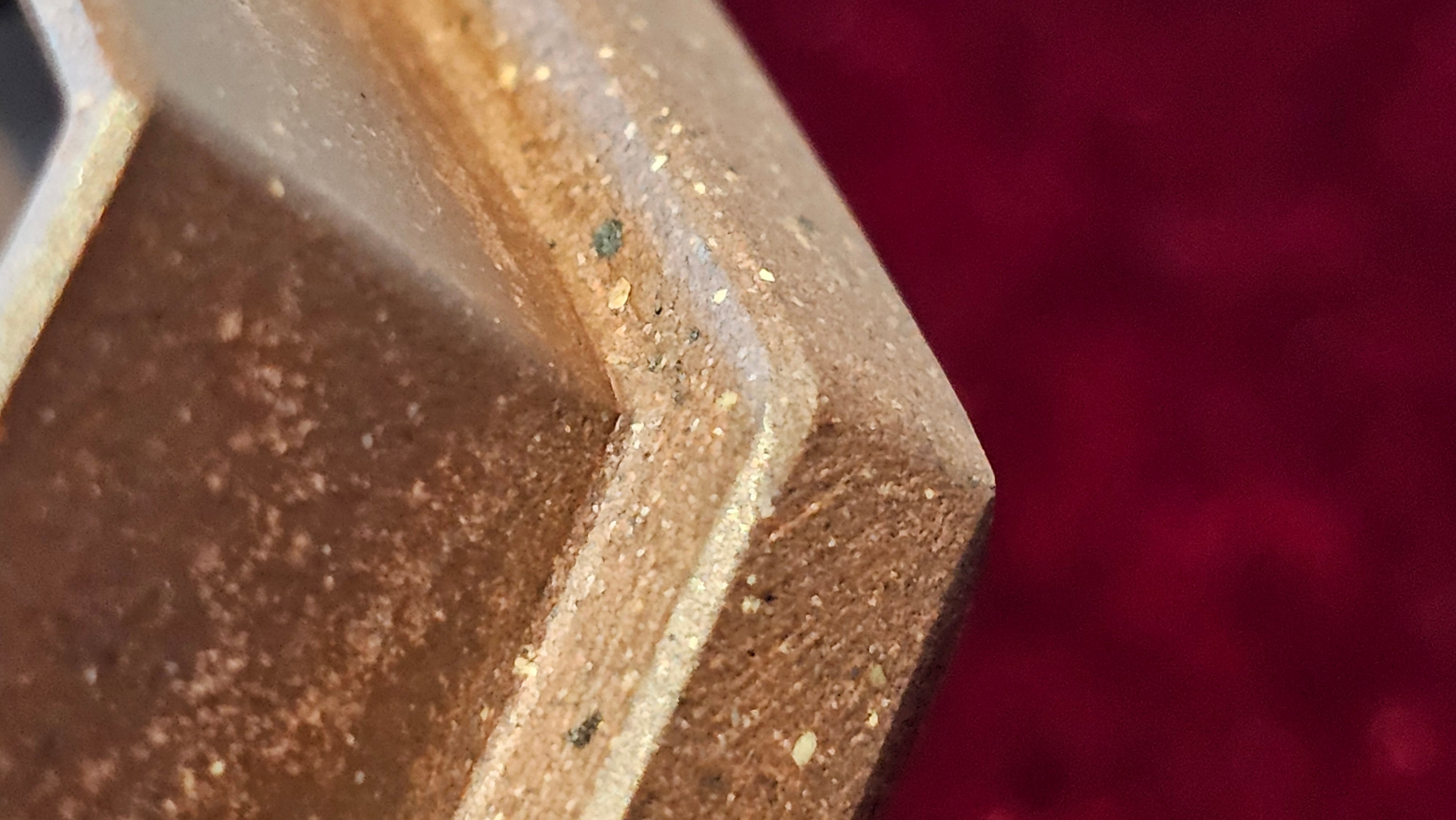 《六方半月》"Liu Fang Ban Yue", 290.1ml, "一饮涤昏寐，情思爽朗满天地" and Lotus Flower nengraving, Di Cao Qing Zi Ni 底槽青紫泥, by L2A Senior Consummate Artist Yuan Hui 袁辉 ~ Congratulations!to Ms M.L., 0732hrs 6th Sept 2025, Phoenix, AZ!