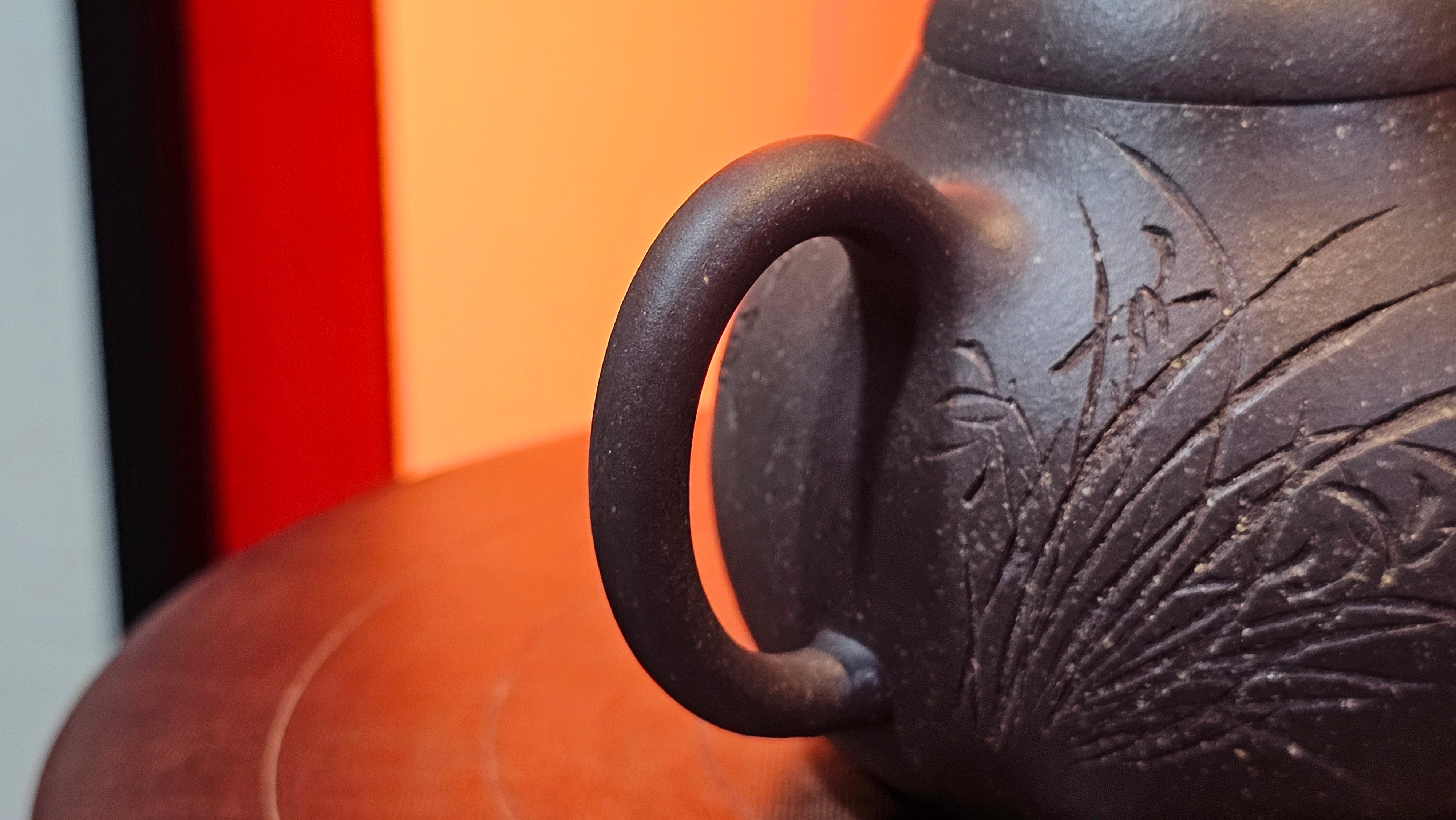 Qie Gua《茄瓜》~ "The Gourd", 153.8ml, Hei Zi Ni 黑紫泥, by our Craftsman Zhang Huan 张欢, Calligraphy and 兰花 Orchids Engraving by Craftsman Yi Cheng 逸成 ~!Congratulations to Mr J.S.! 1100hrs 17th Sept 2025, Chicago! IL!