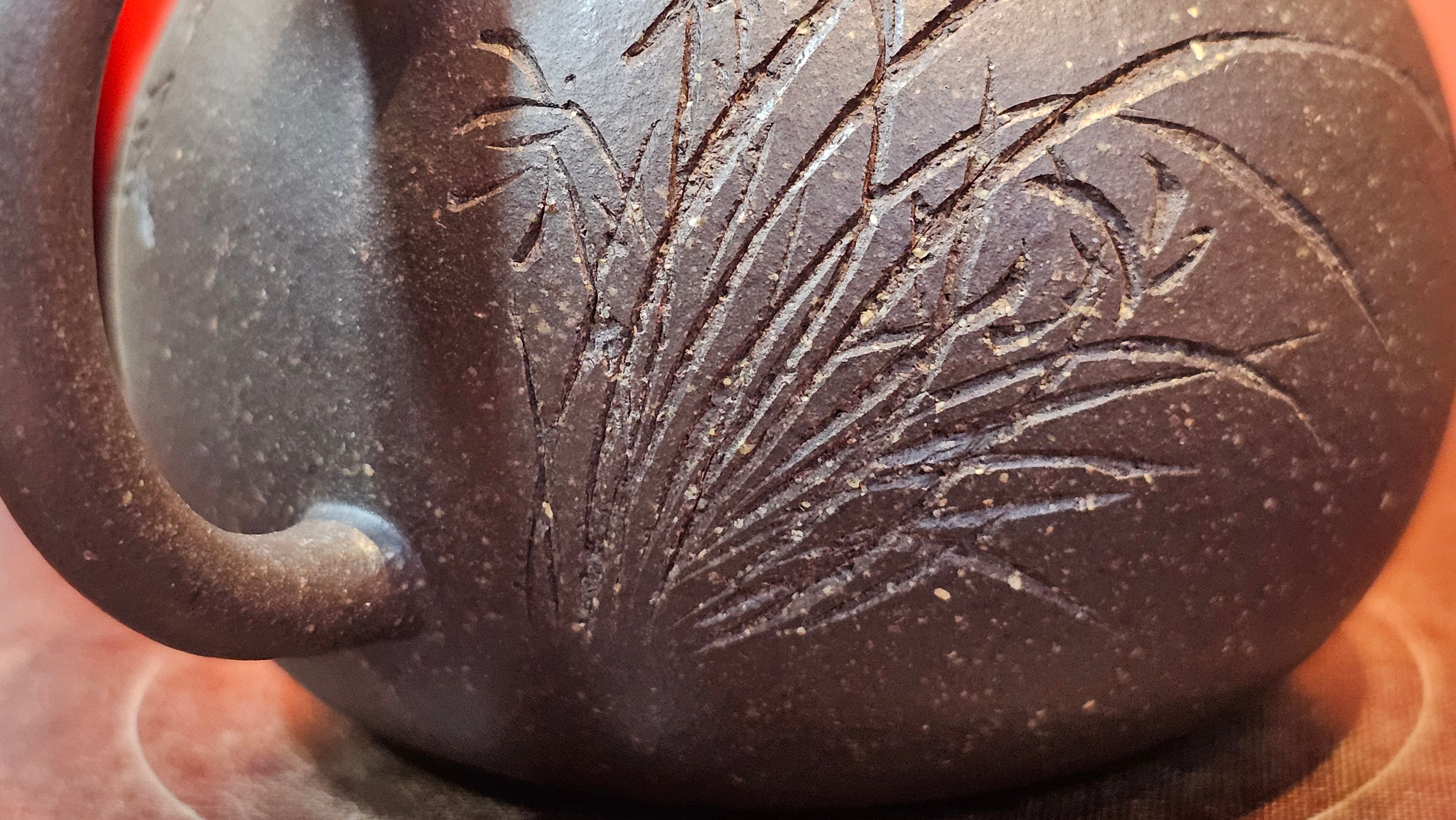 Qie Gua《茄瓜》~ "The Gourd", 153.8ml, Hei Zi Ni 黑紫泥, by our Craftsman Zhang Huan 张欢, Calligraphy and 兰花 Orchids Engraving by Craftsman Yi Cheng 逸成 ~!Congratulations to Mr J.S.! 1100hrs 17th Sept 2025, Chicago! IL!