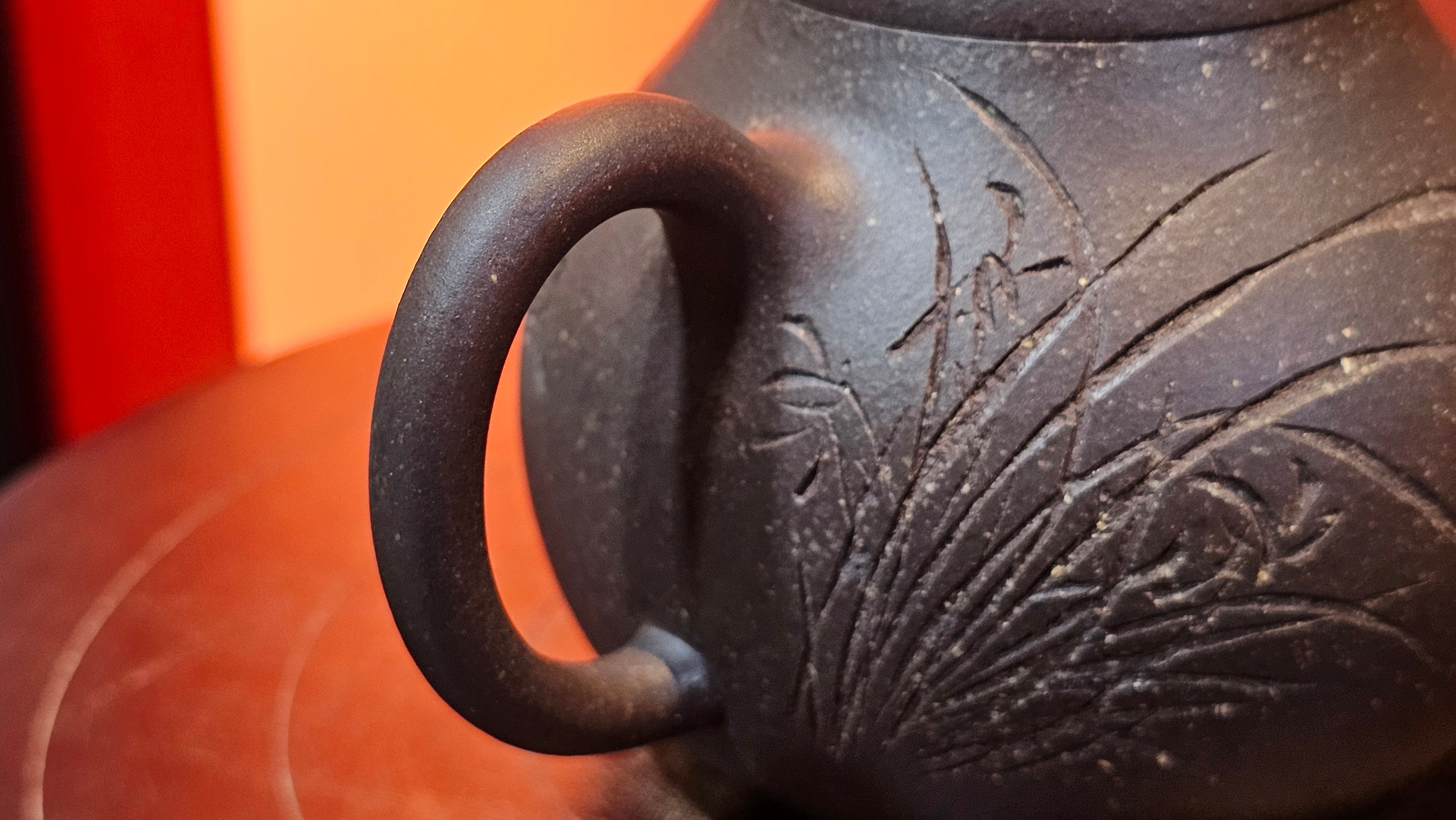 Qie Gua《茄瓜》~ "The Gourd", 153.8ml, Hei Zi Ni 黑紫泥, by our Craftsman Zhang Huan 张欢, Calligraphy and 兰花 Orchids Engraving by Craftsman Yi Cheng 逸成 ~!Congratulations to Mr J.S.! 1100hrs 17th Sept 2025, Chicago! IL!