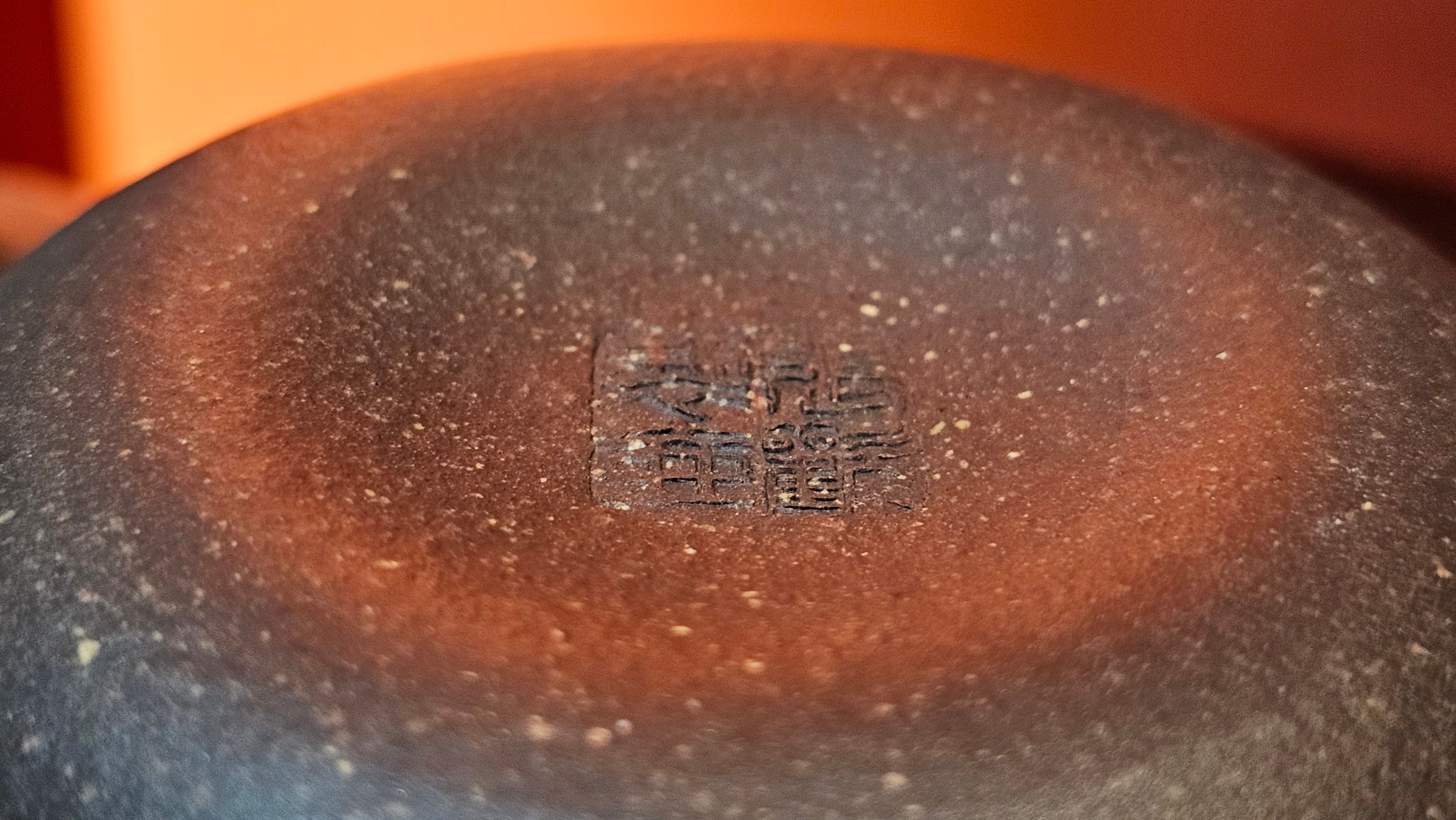 Qie Gua《茄瓜》~ "The Gourd", 153.8ml, Hei Zi Ni 黑紫泥, by our Craftsman Zhang Huan 张欢, Calligraphy and 兰花 Orchids Engraving by Craftsman Yi Cheng 逸成 ~!Congratulations to Mr J.S.! 1100hrs 17th Sept 2025, Chicago! IL!