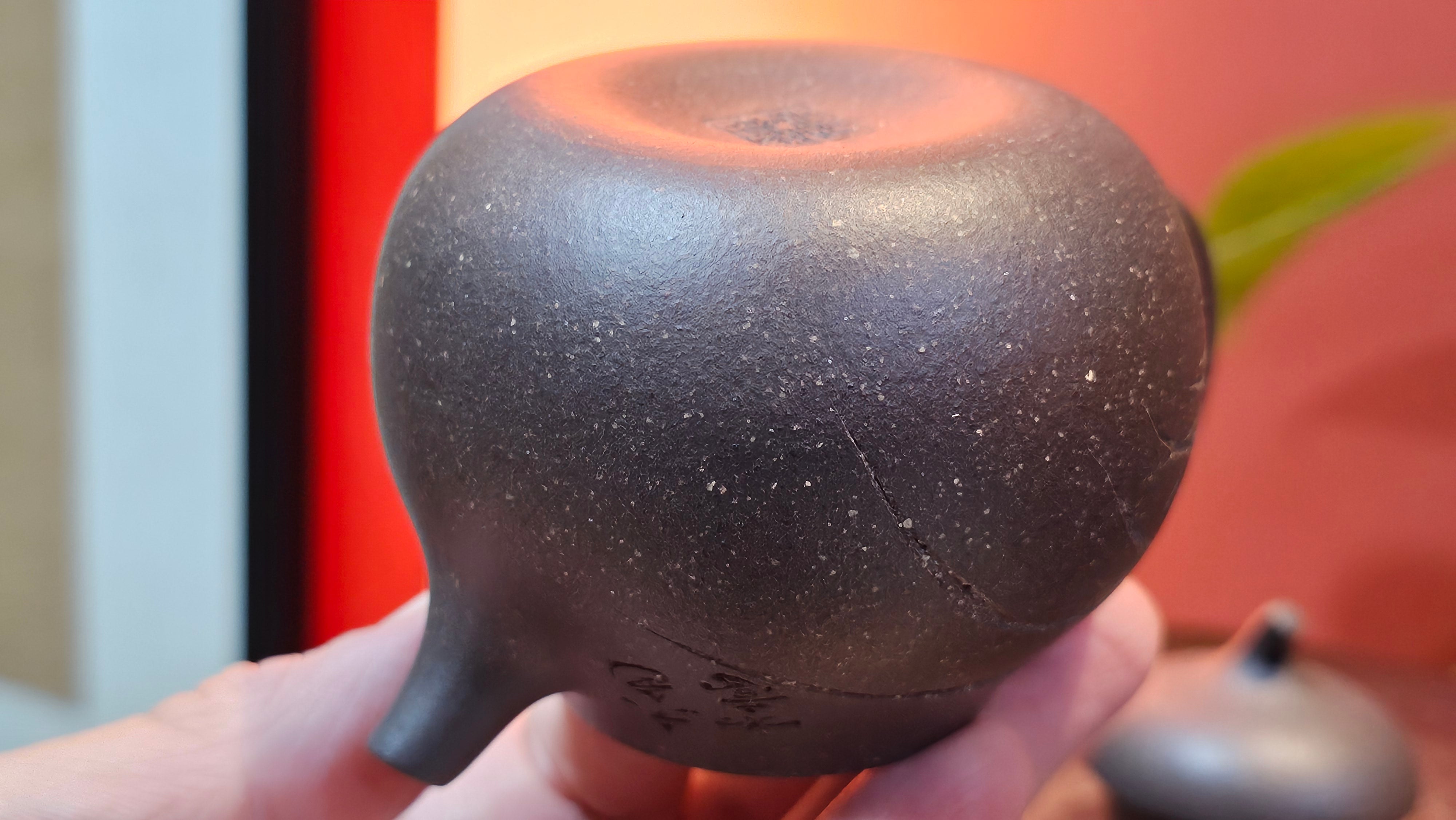 Qie Gua《茄瓜》~ "The Gourd", 153.8ml, Hei Zi Ni 黑紫泥, by our Craftsman Zhang Huan 张欢, Calligraphy and 兰花 Orchids Engraving by Craftsman Yi Cheng 逸成 ~!Congratulations to Mr J.S.! 1100hrs 17th Sept 2025, Chicago! IL!