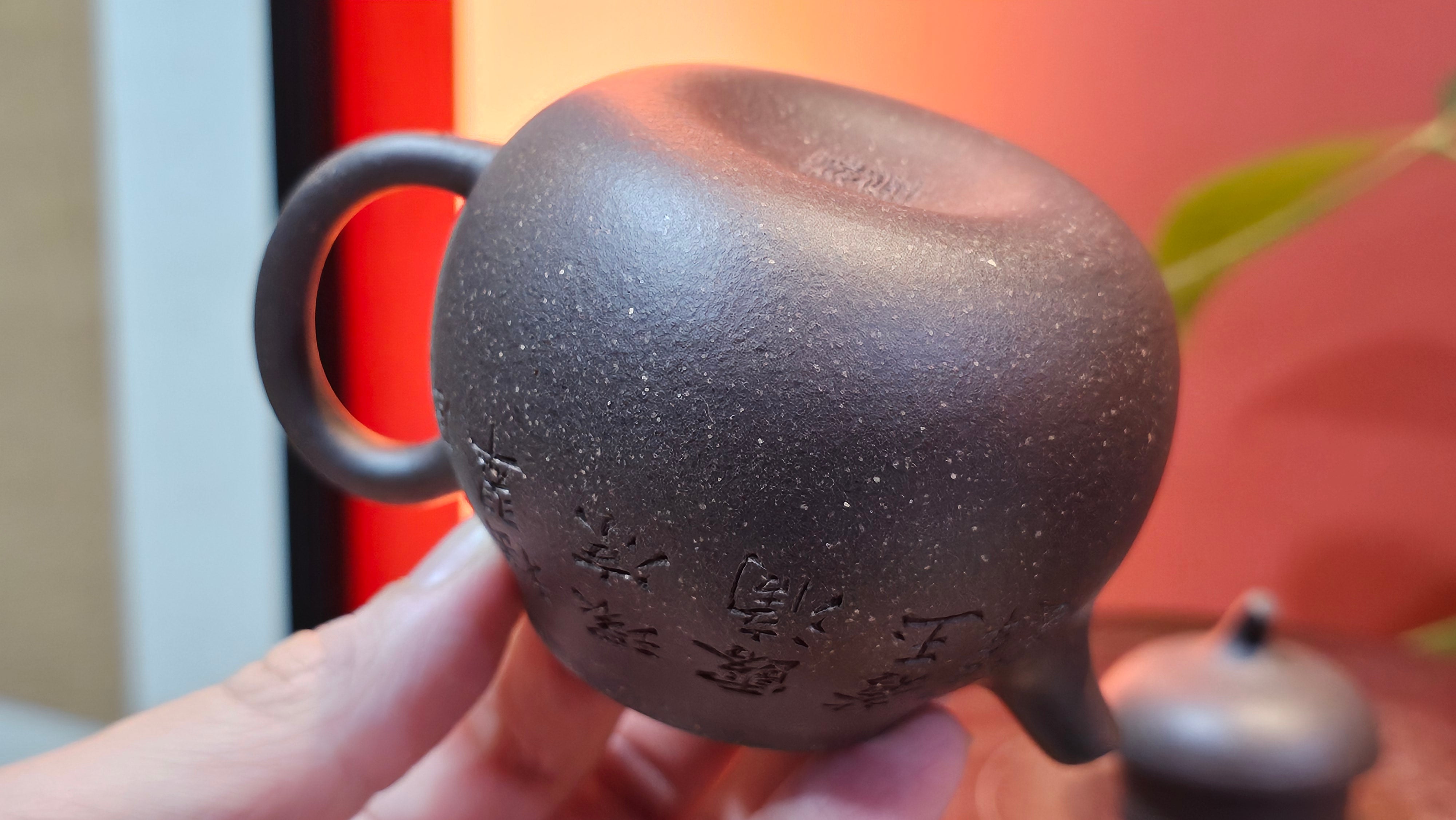 Qie Gua《茄瓜》~ "The Gourd", 153.8ml, Hei Zi Ni 黑紫泥, by our Craftsman Zhang Huan 张欢, Calligraphy and 兰花 Orchids Engraving by Craftsman Yi Cheng 逸成 ~!Congratulations to Mr J.S.! 1100hrs 17th Sept 2025, Chicago! IL!